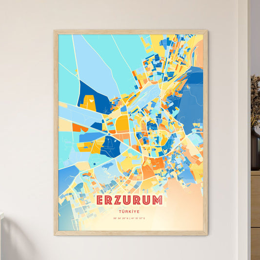 Colorful ERZURUM TURKEY Fine Art Map Blue Orange