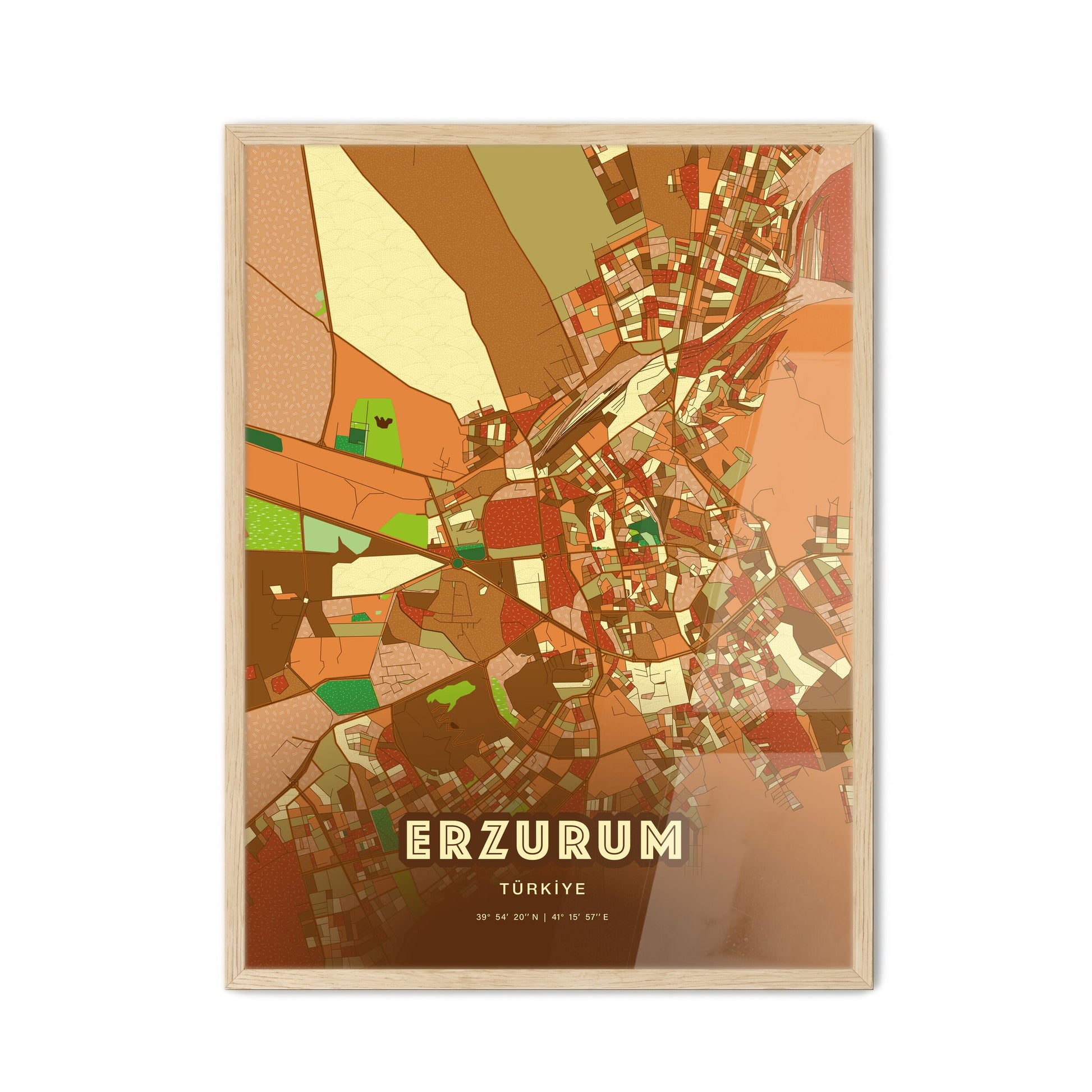 Colorful ERZURUM TURKEY Fine Art Map Farmhouse