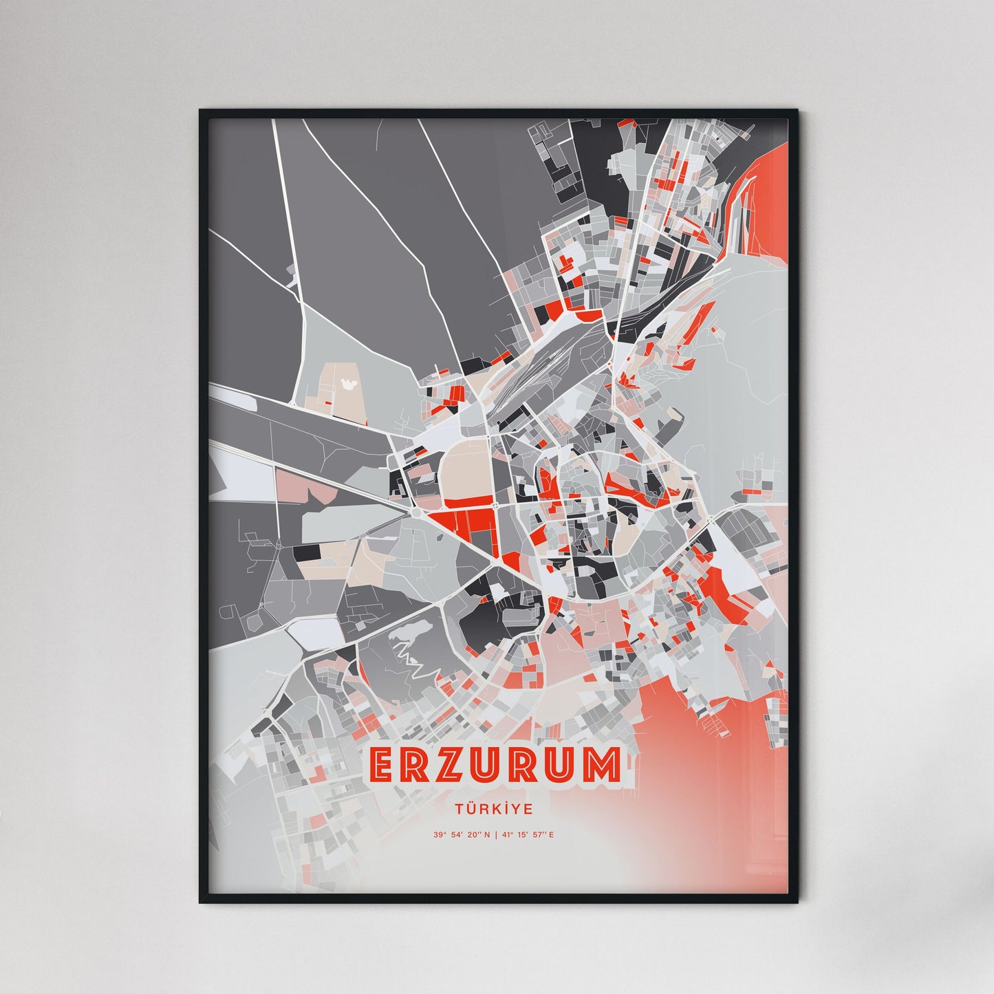 Colorful ERZURUM TURKEY Fine Art Map Modern