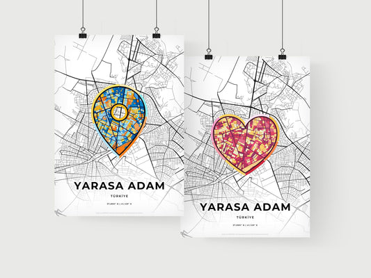 BATMAN TURKEY minimal art map with a colorful icon. Where it all began, Couple map gift.
