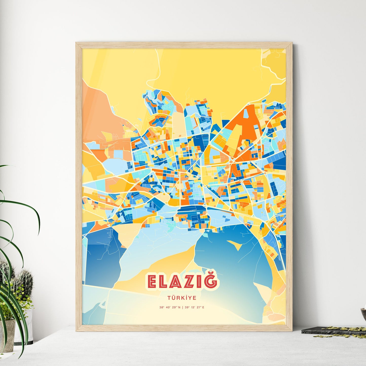 Colorful ELÂZIĞ TURKEY Fine Art Map Blue Orange