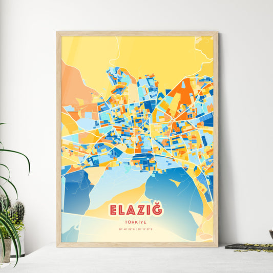 Colorful ELÂZIĞ TURKEY Fine Art Map Blue Orange