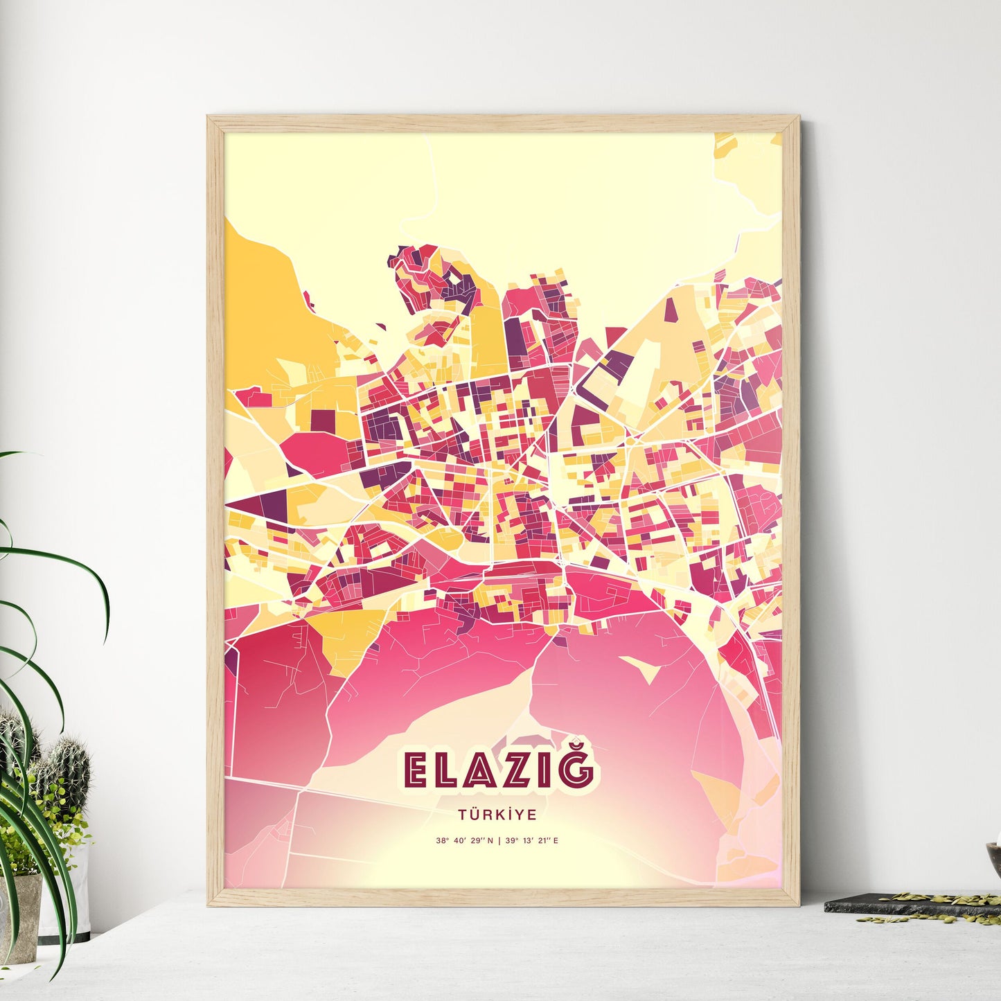 Colorful ELÂZIĞ TURKEY Fine Art Map Hot Red