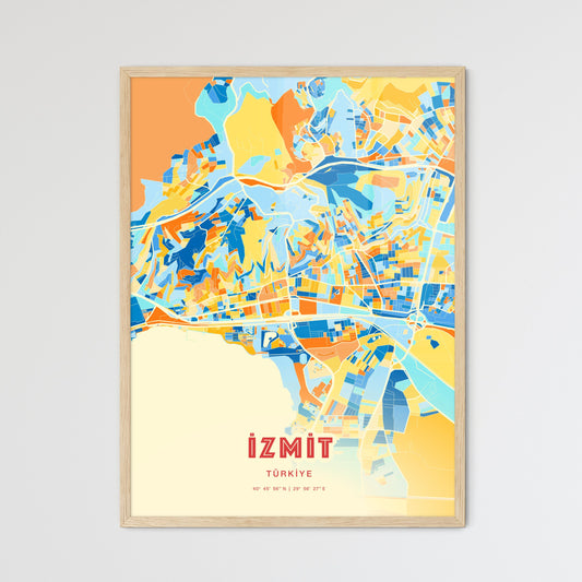 Colorful İZMIT TURKEY Fine Art Map Blue Orange