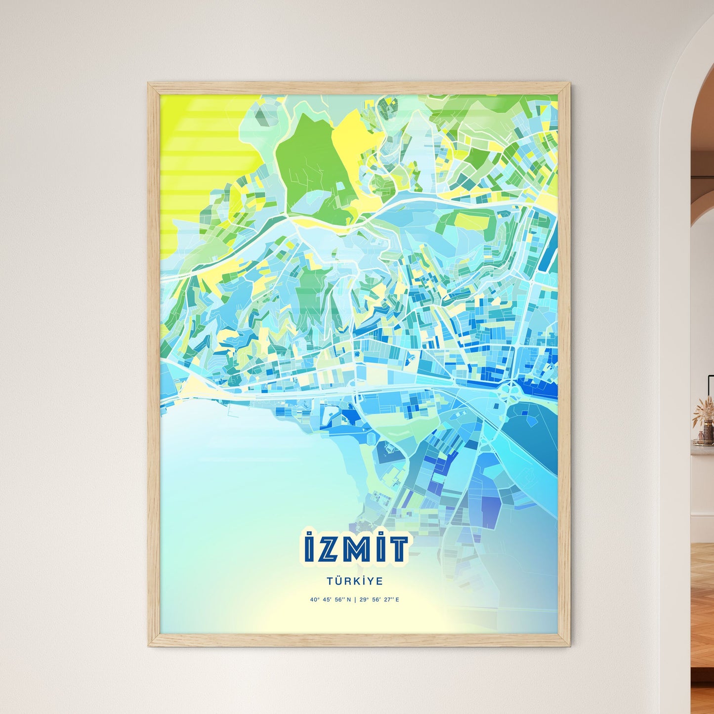 Colorful İZMIT TURKEY Fine Art Map Cool Blue