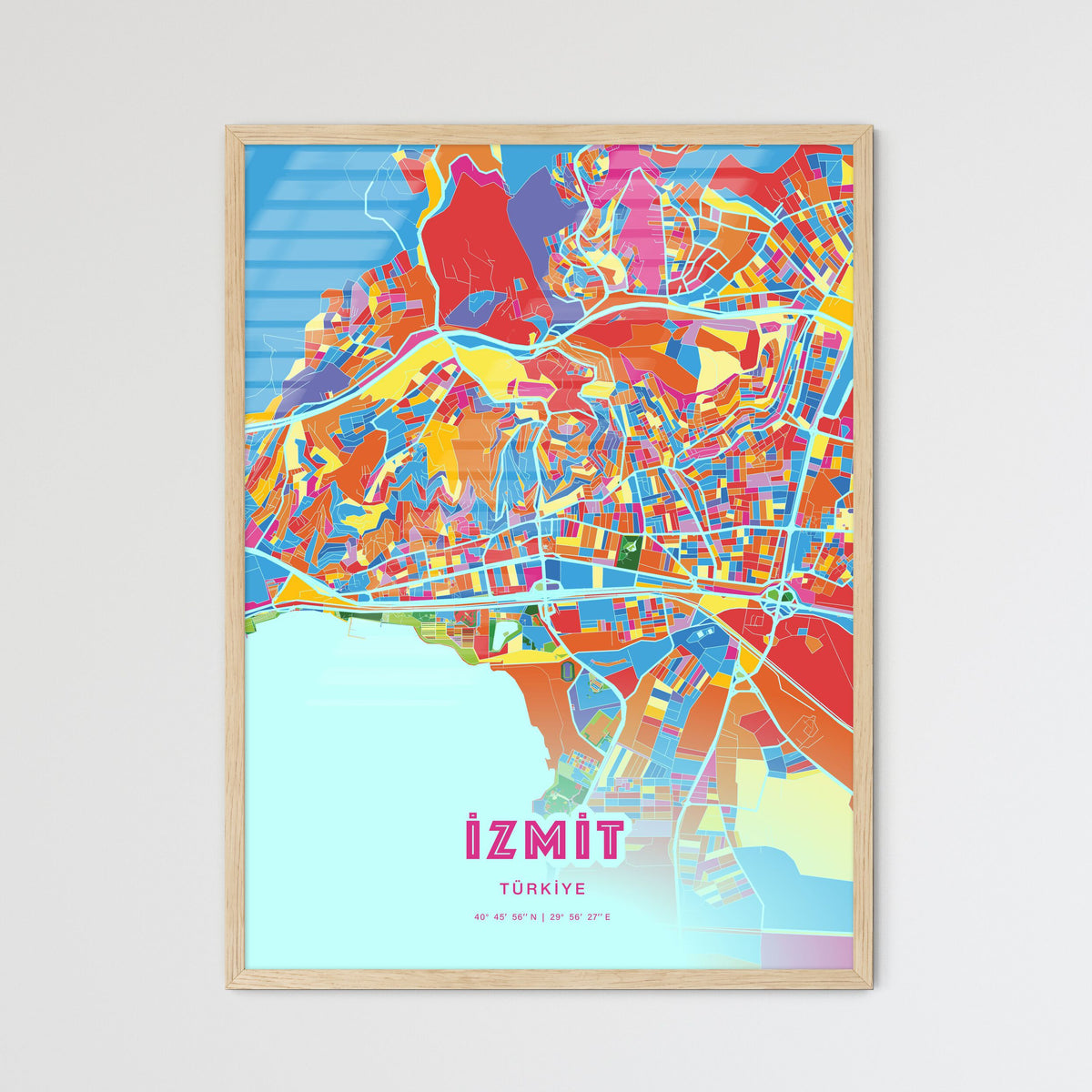 Colorful İZMIT TURKEY Fine Art Map Crazy Colors