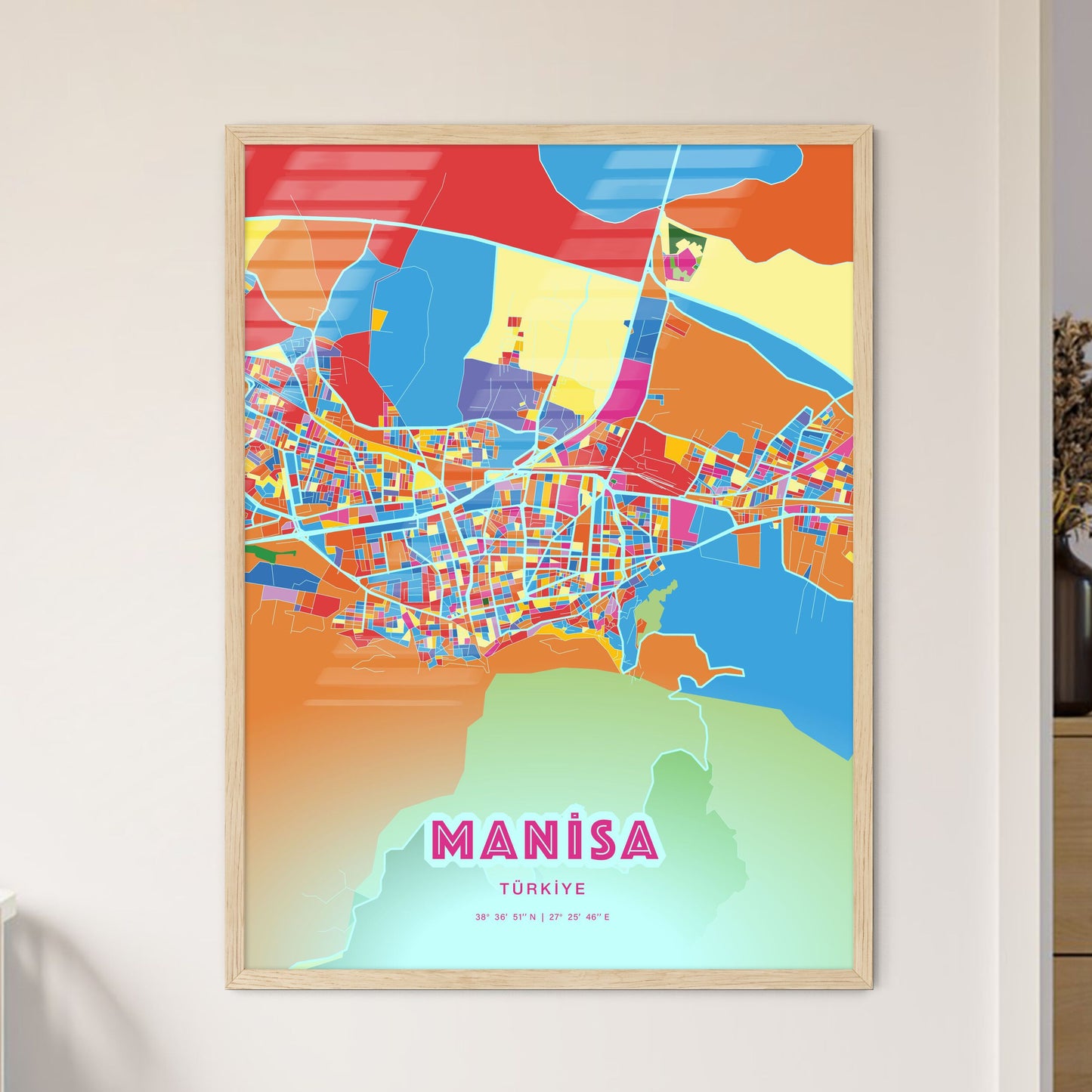 Colorful MANISA TURKEY Fine Art Map Crazy Colors