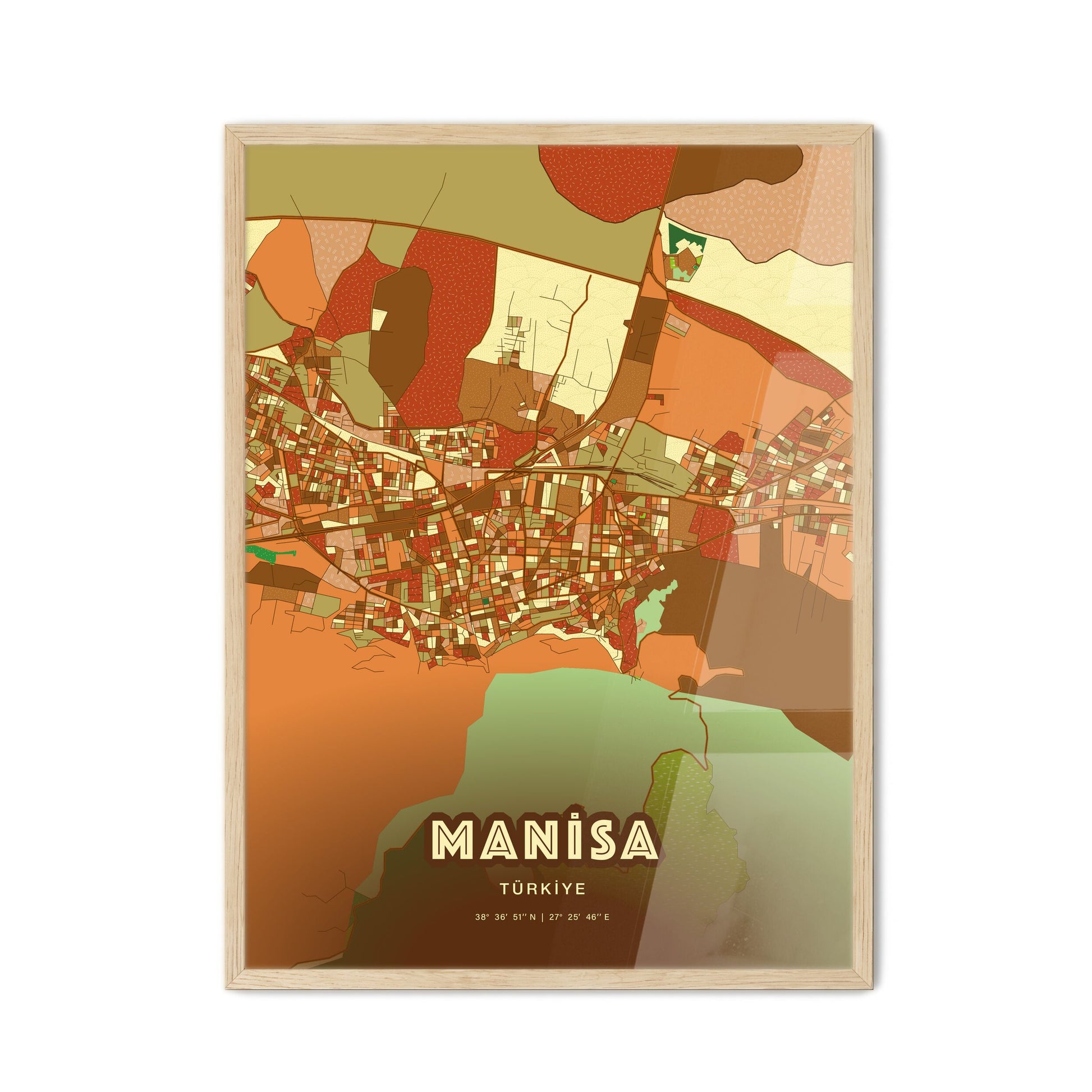 Colorful MANISA TURKEY Fine Art Map Farmhouse