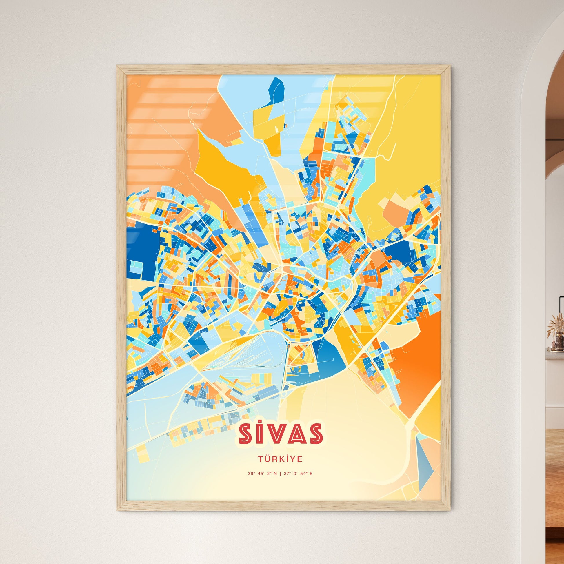 Colorful SIVAS TURKEY Fine Art Map Blue Orange