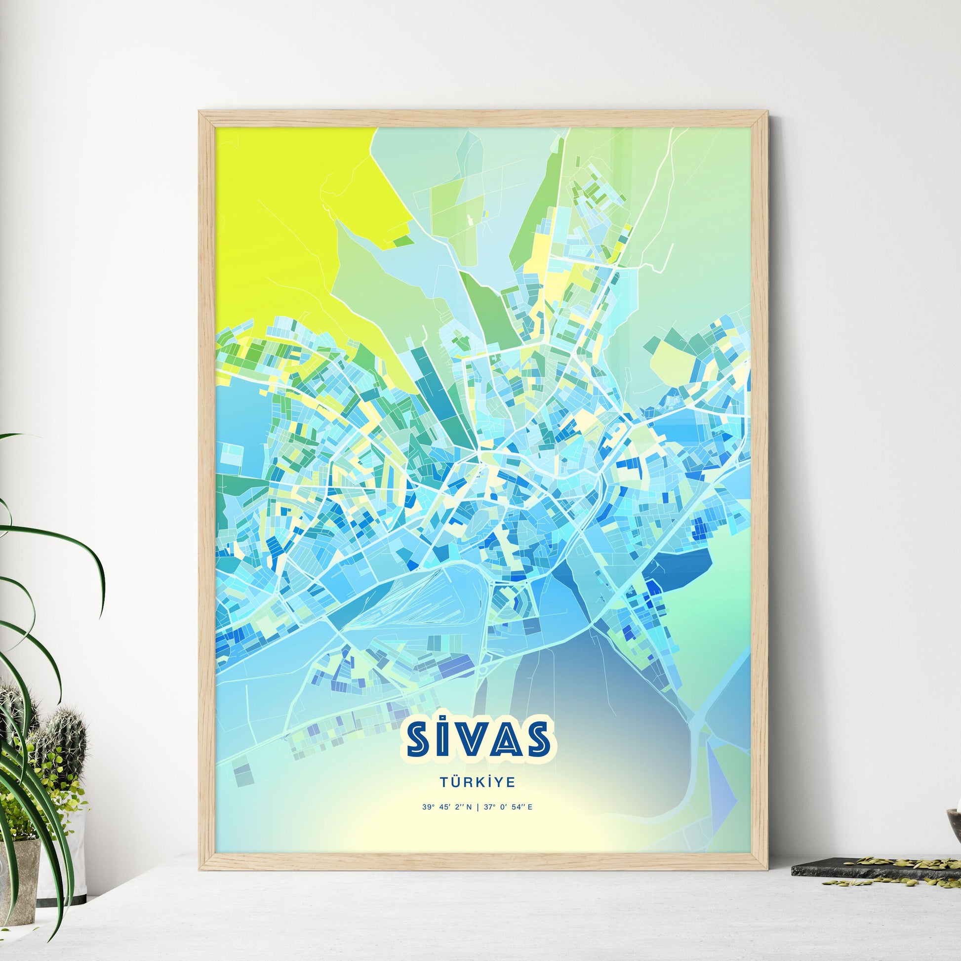 Colorful SIVAS TURKEY Fine Art Map Cool Blue