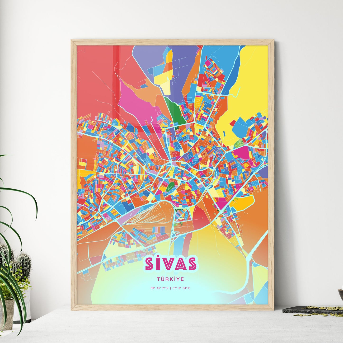 Colorful SIVAS TURKEY Fine Art Map Crazy Colors