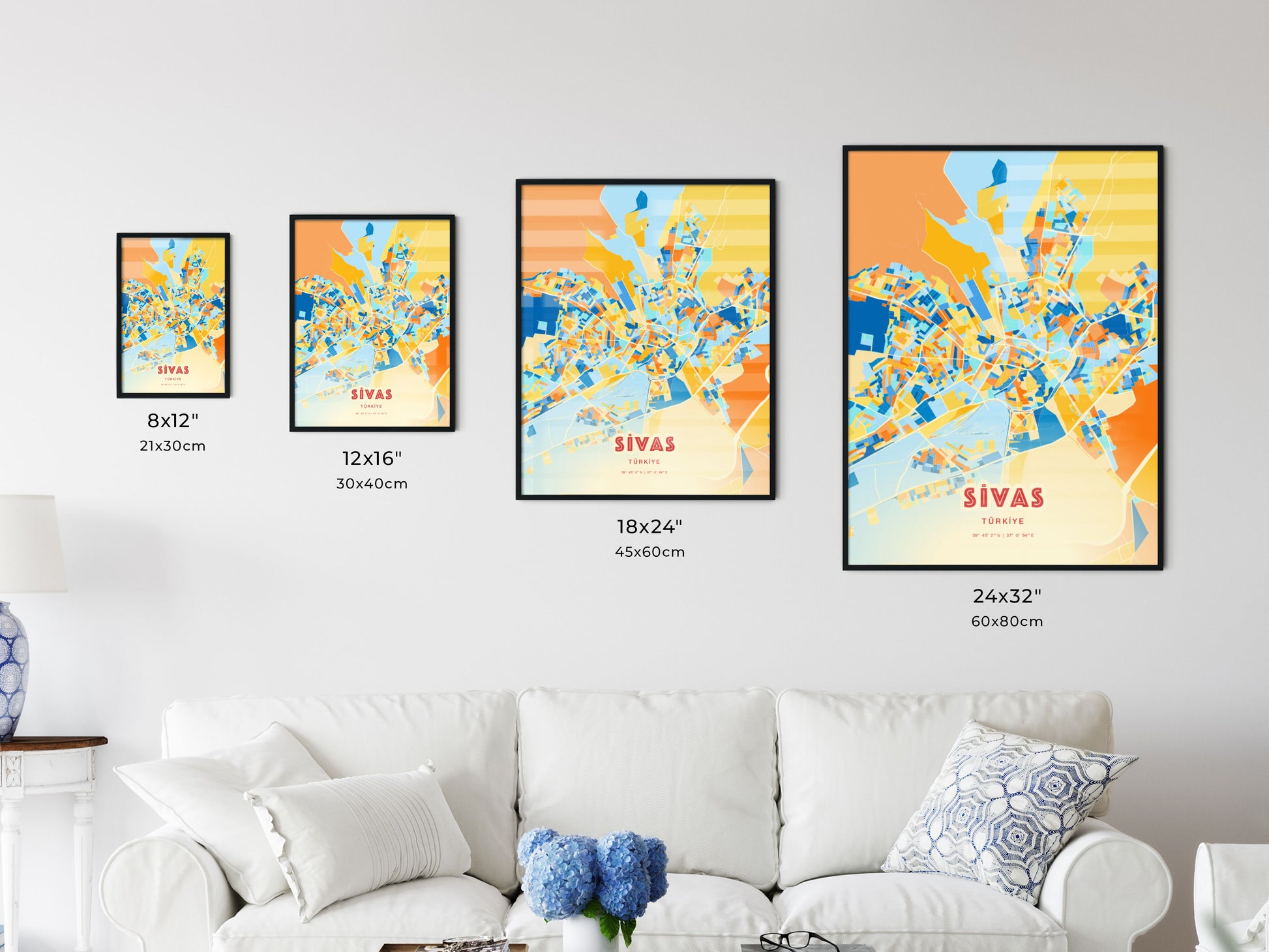 Colorful SIVAS TURKEY Fine Art Map Blue Orange