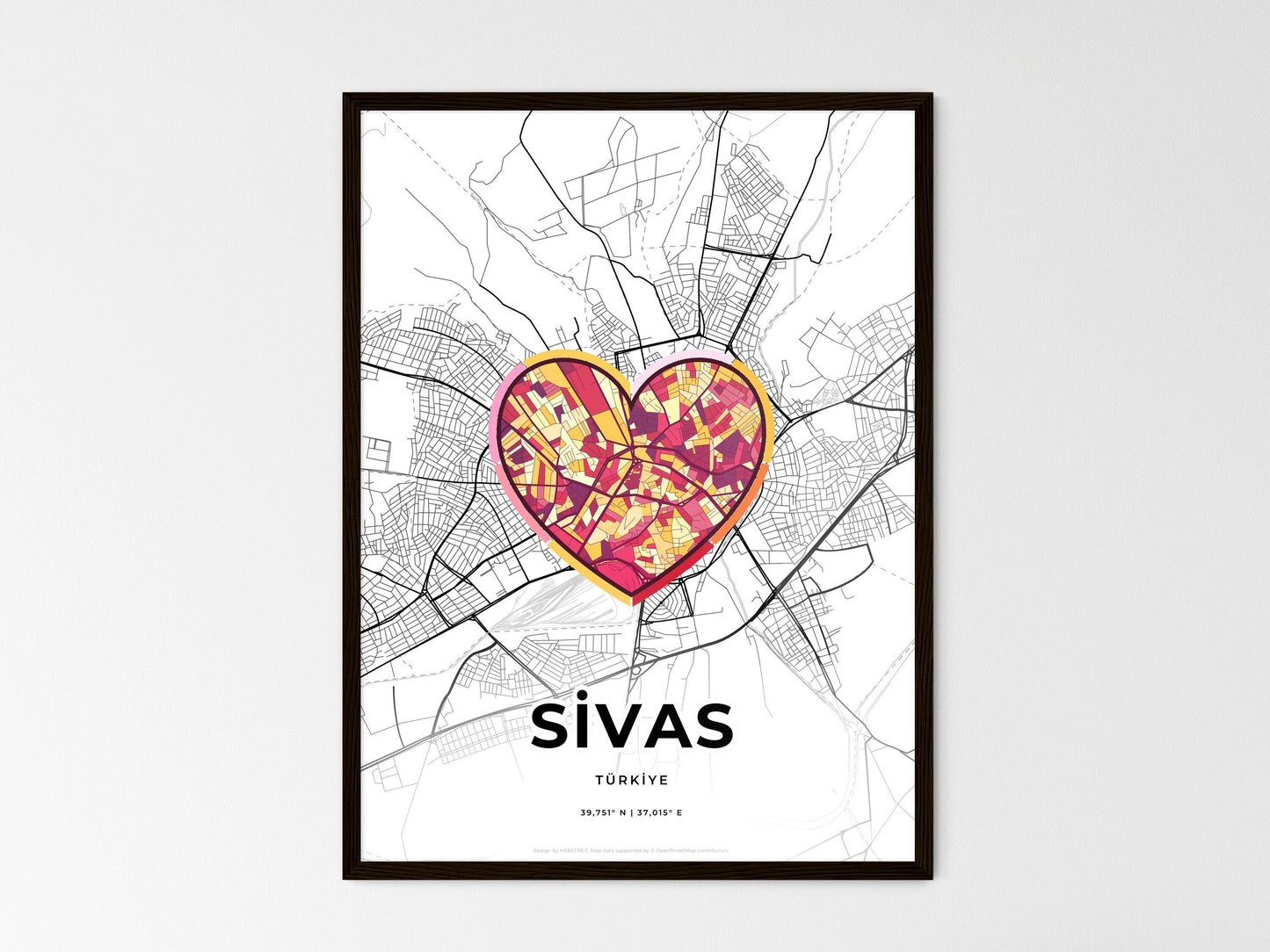 Sivas Turkey wedding art map with heart icon