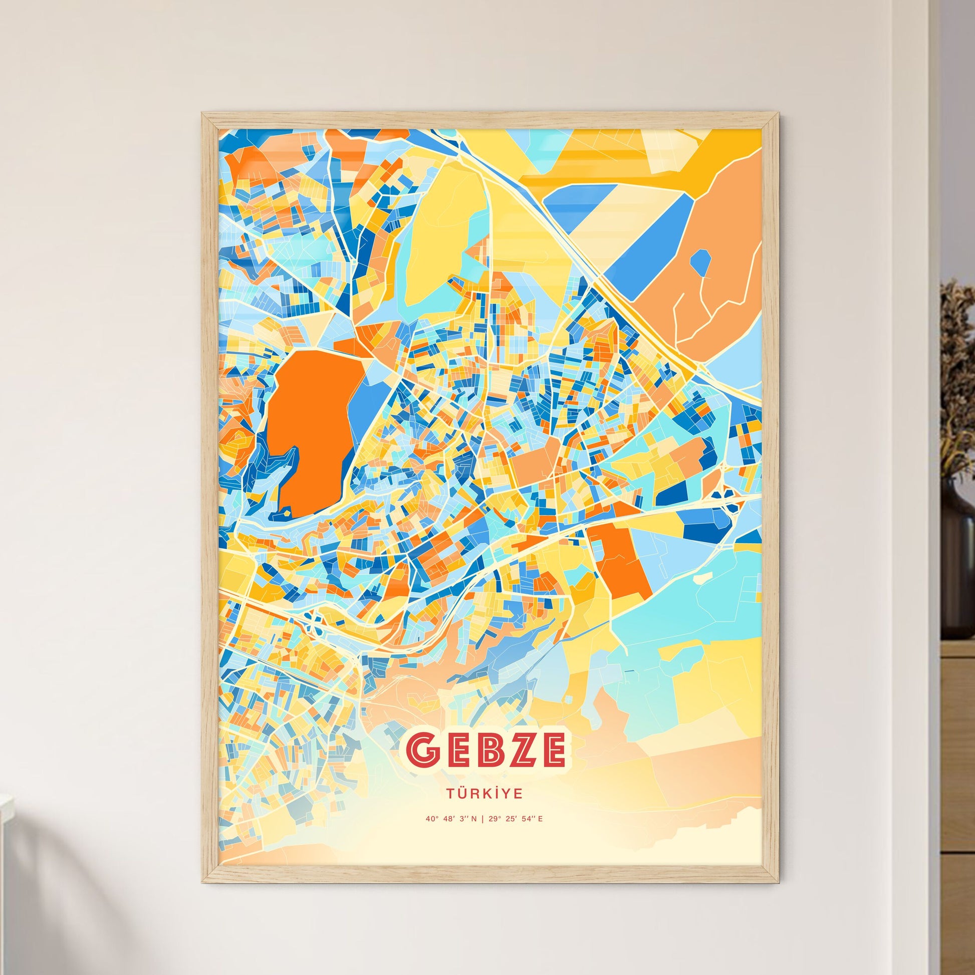 Colorful GEBZE TURKEY Fine Art Map Blue Orange