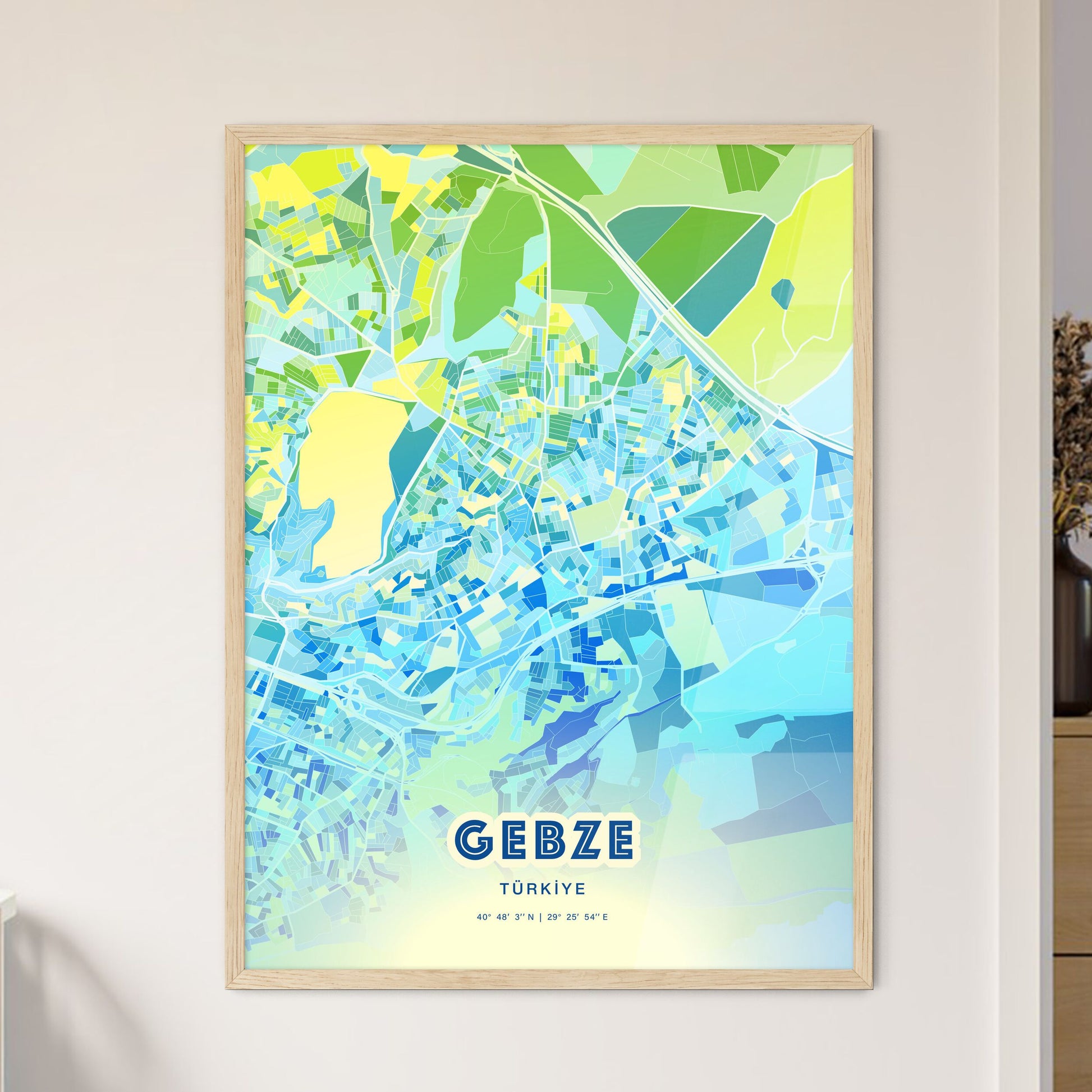 Colorful GEBZE TURKEY Fine Art Map Cool Blue