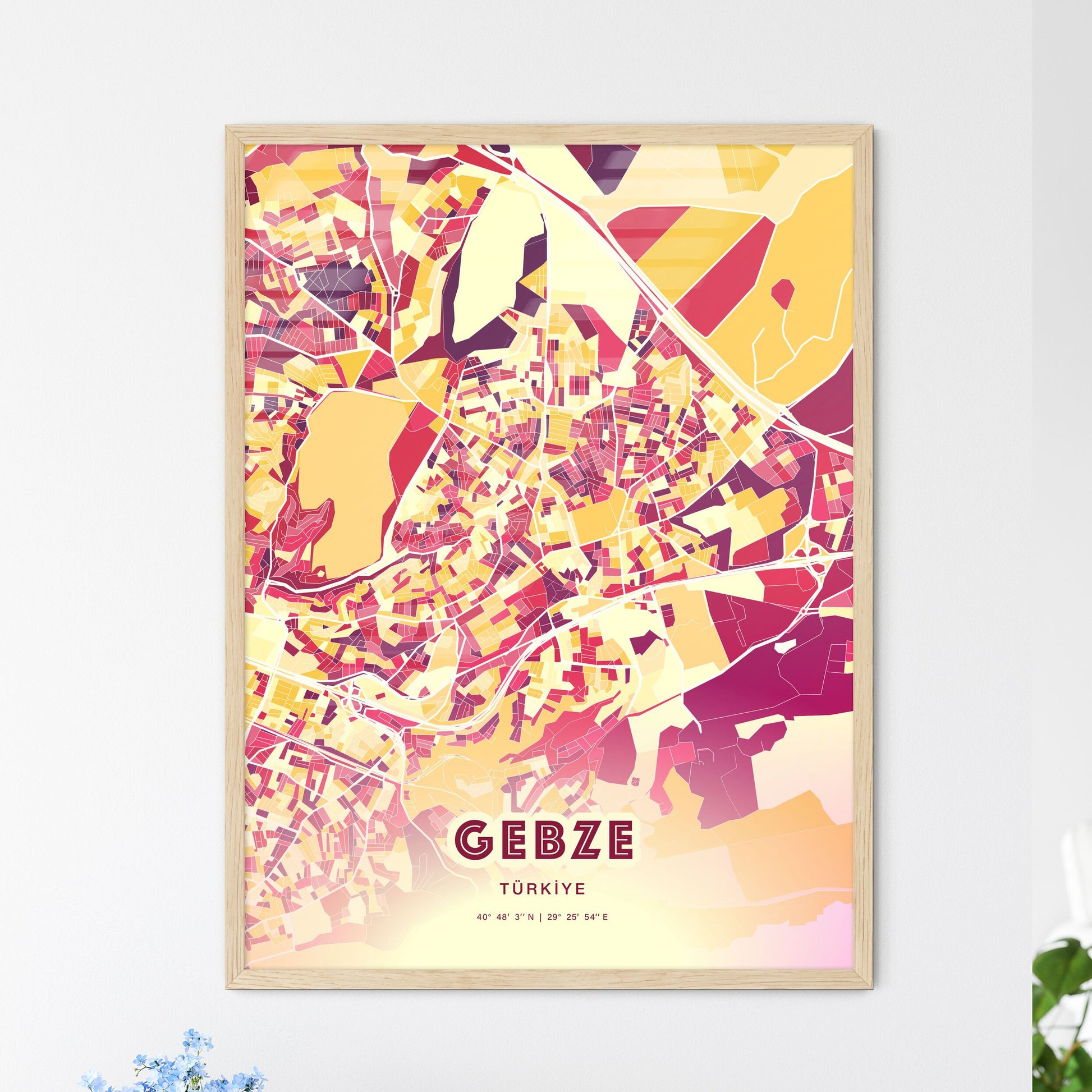 Colorful GEBZE TURKEY Fine Art Map Hot Red