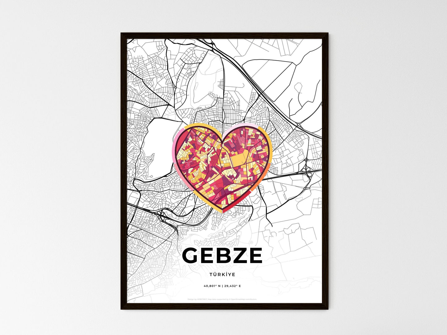 Gebze Turkey wedding art map with heart icon