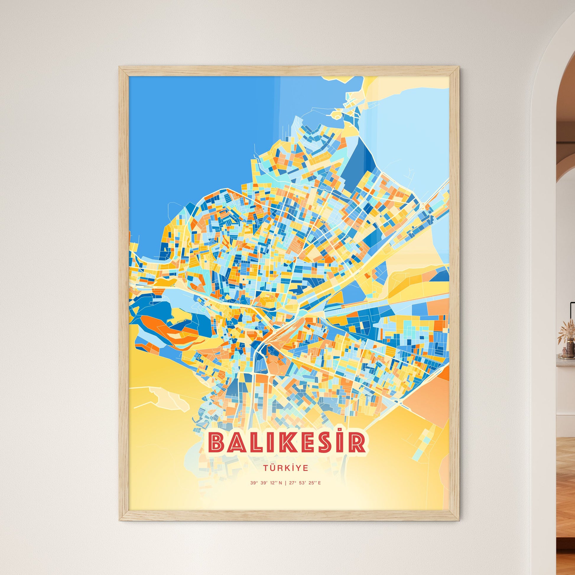 Colorful BALIKESIR TURKEY Fine Art Map Blue Orange