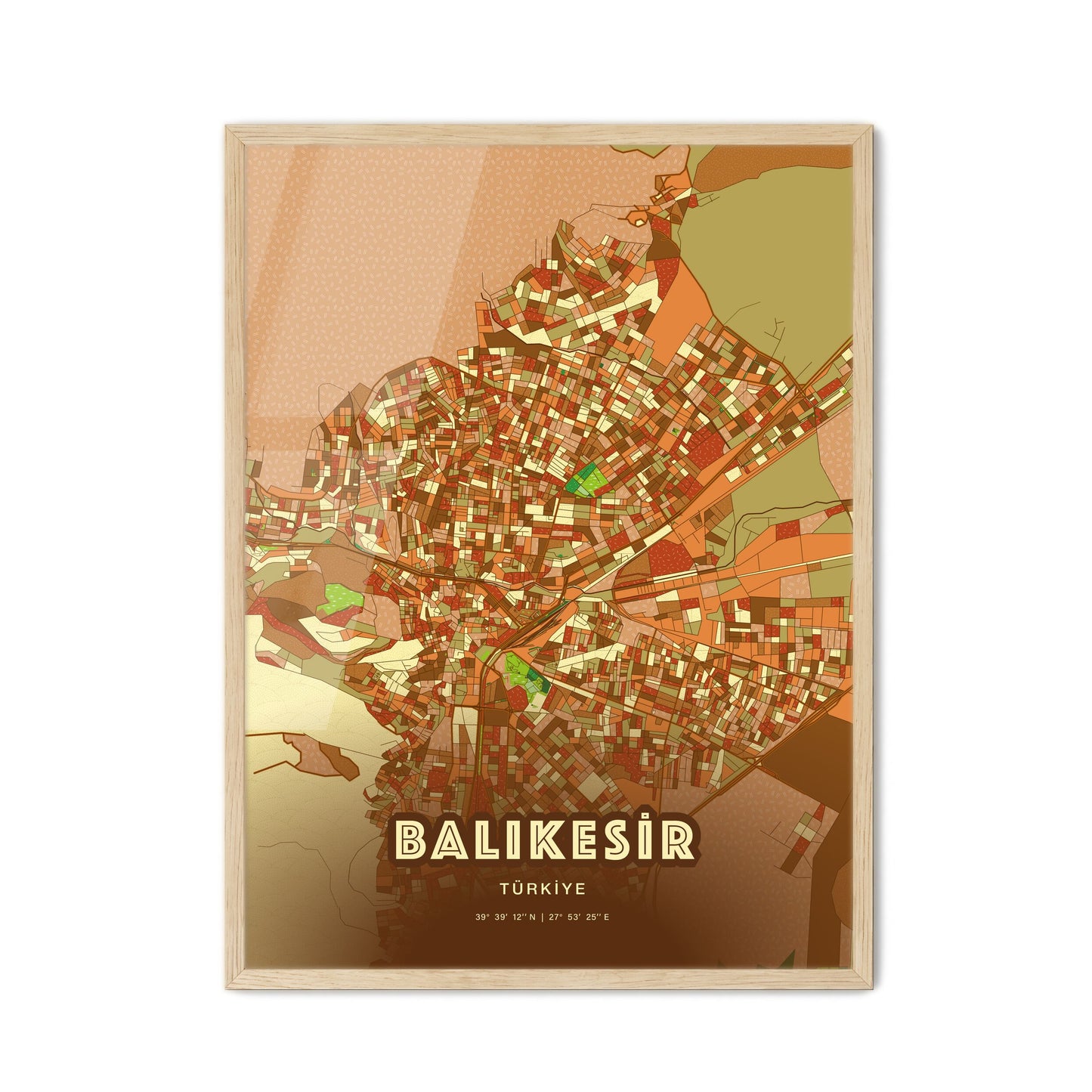 Colorful BALIKESIR TURKEY Fine Art Map Farmhouse