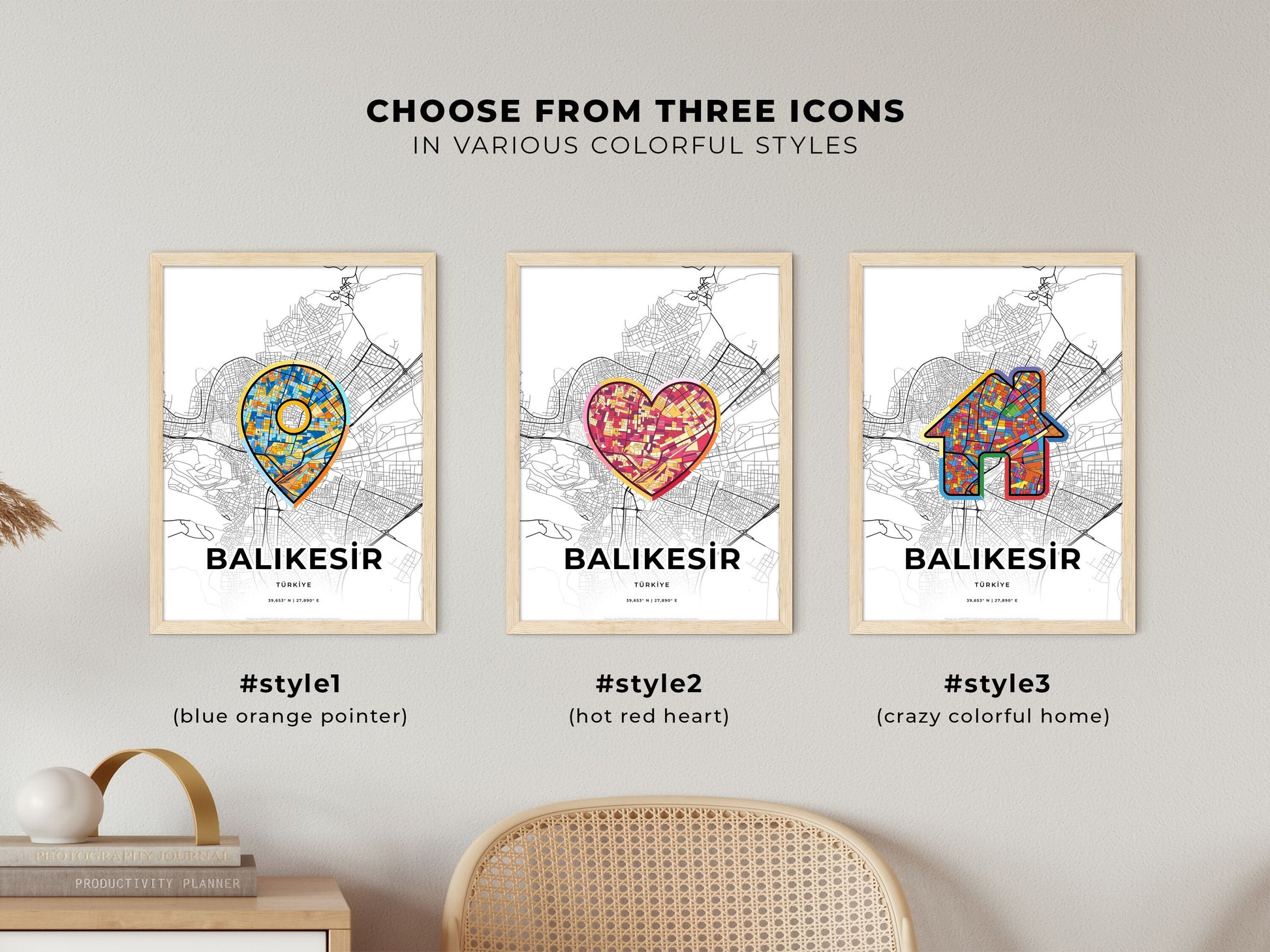 Balikesir Turkey maps with colorful icons