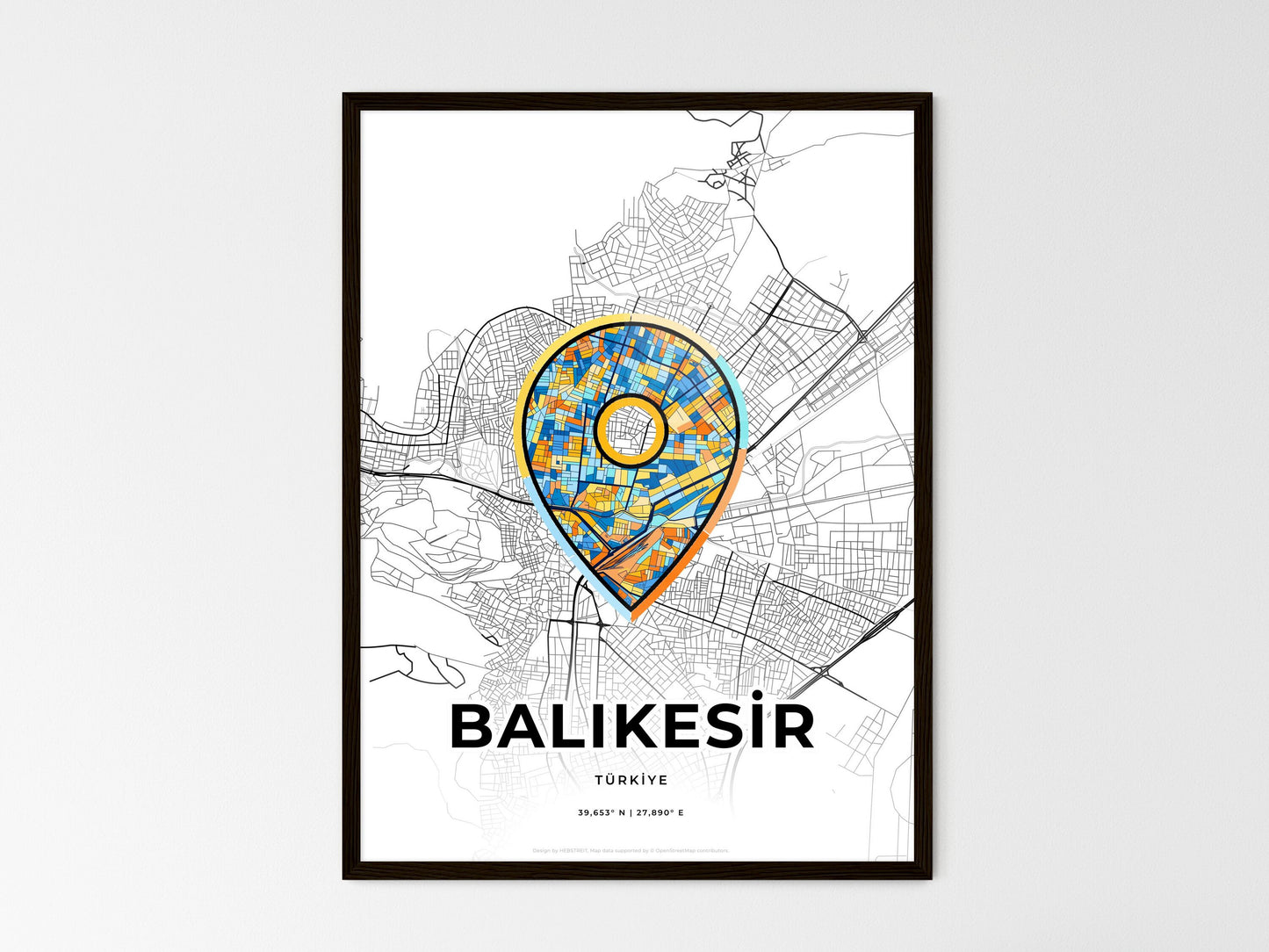 Balikesir Turkey wedding art map with pointer icon
