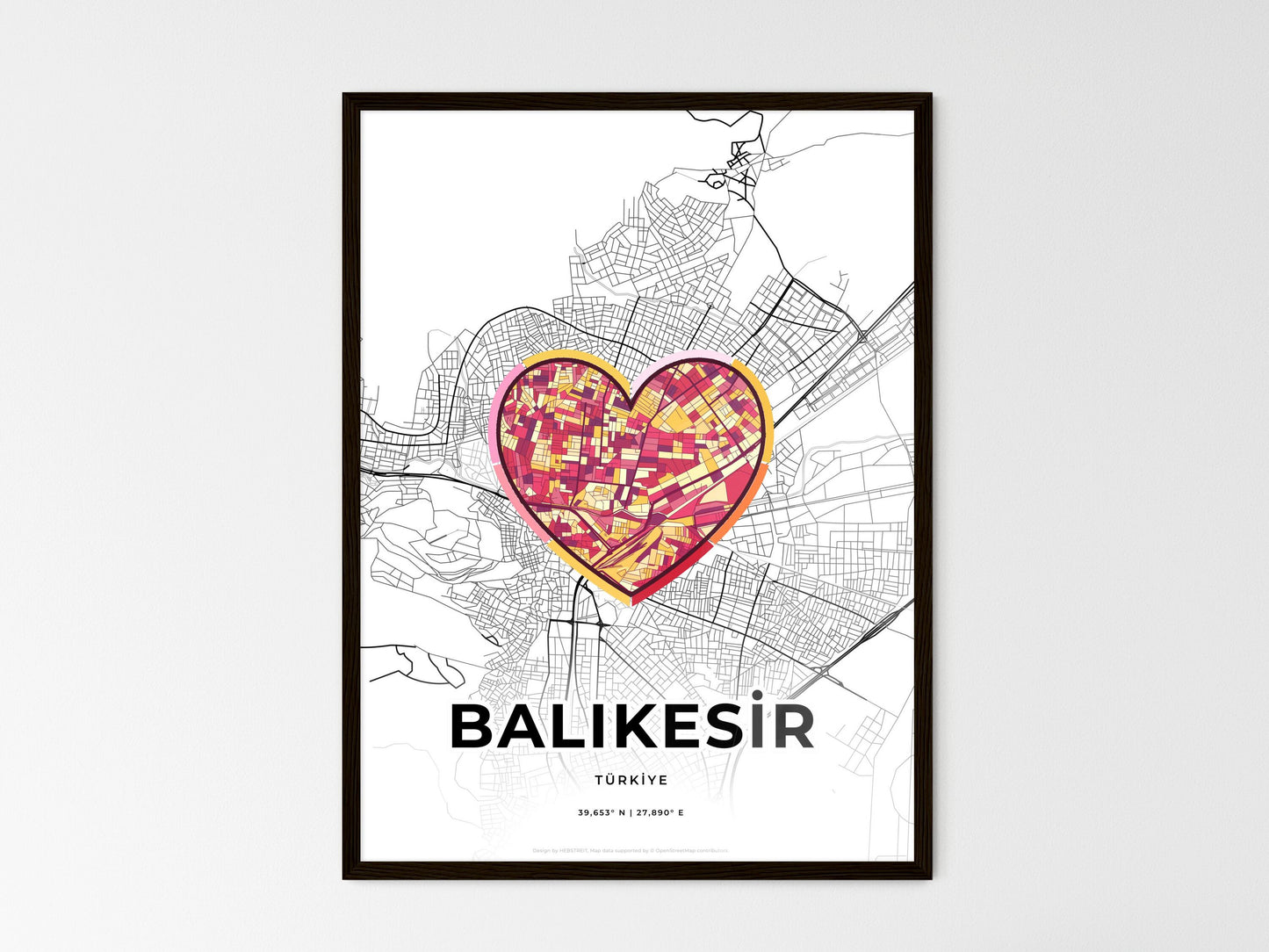 Balikesir Turkey wedding art map with heart icon