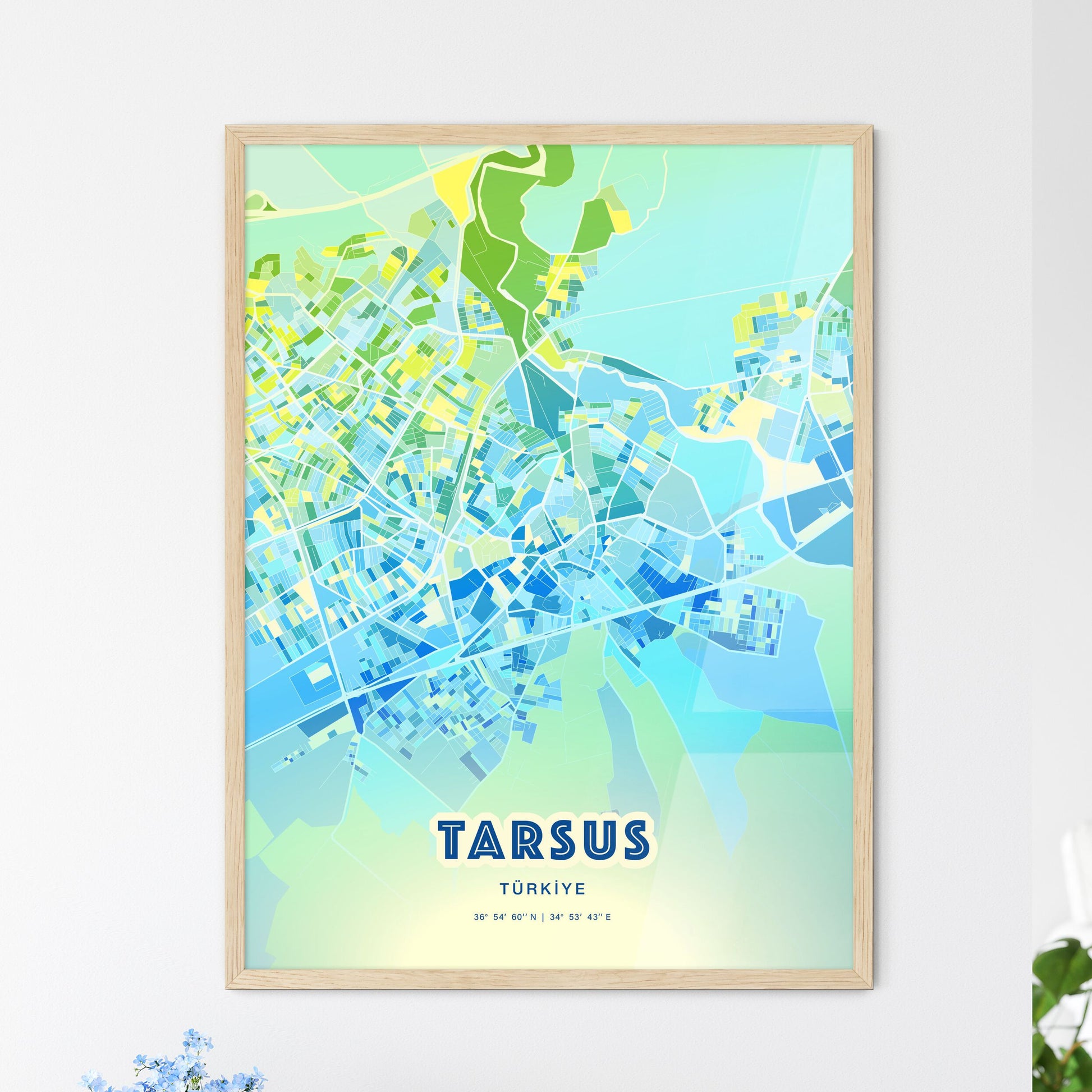 Colorful TARSUS TURKEY Fine Art Map Cool Blue