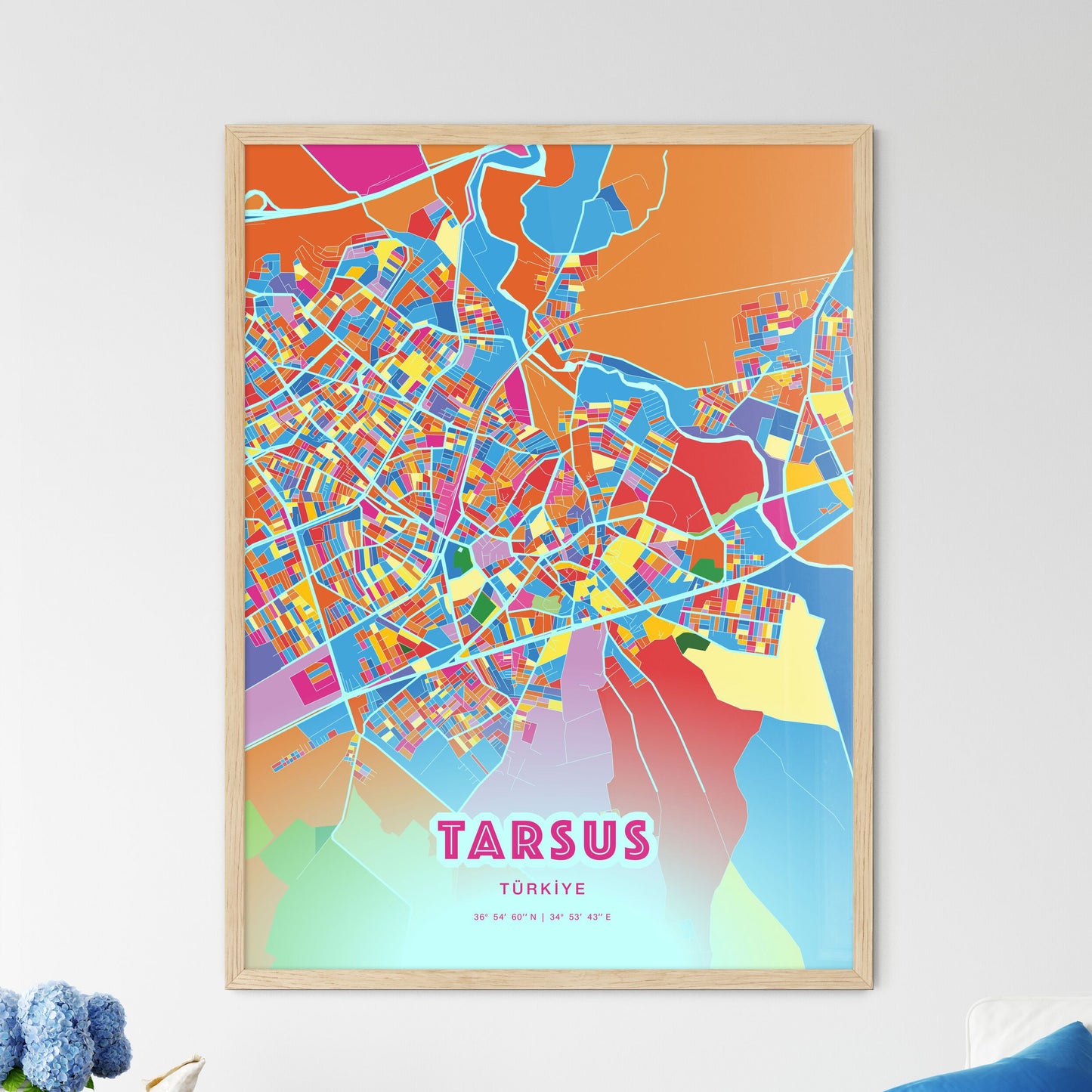 Colorful TARSUS TURKEY Fine Art Map Crazy Colors