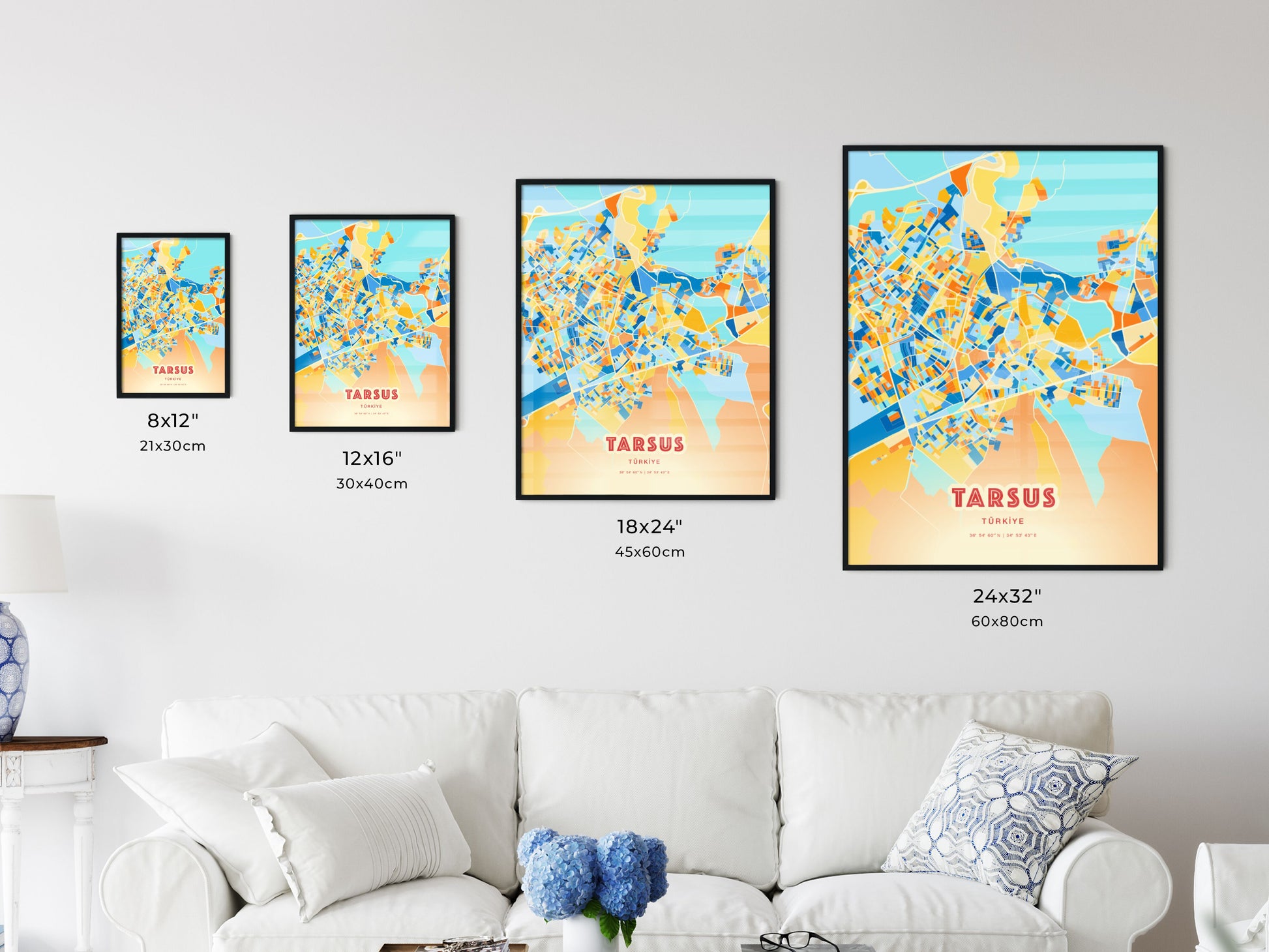 Colorful TARSUS TURKEY Fine Art Map Blue Orange