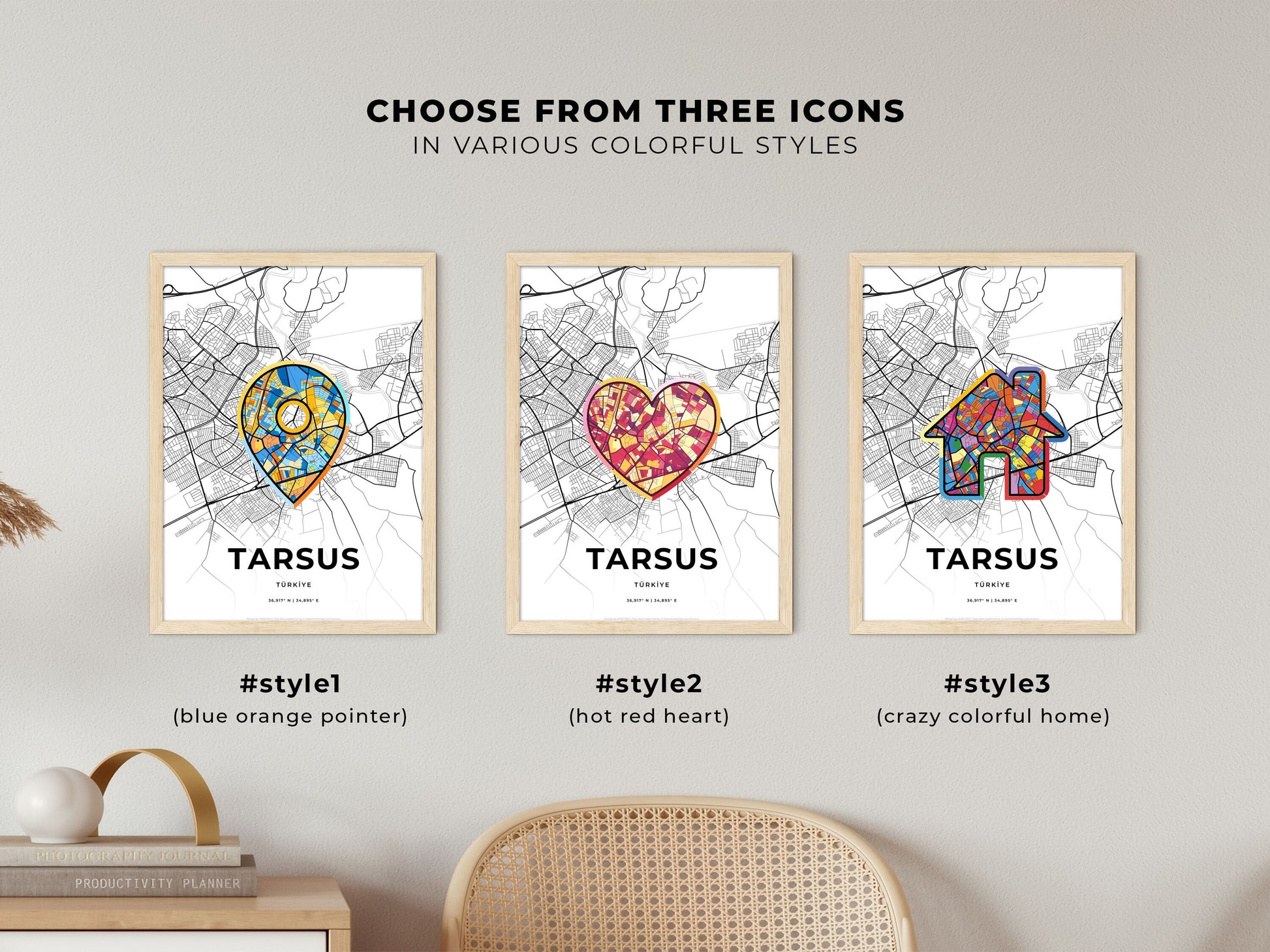 Tarsus Turkey maps with colorful icons