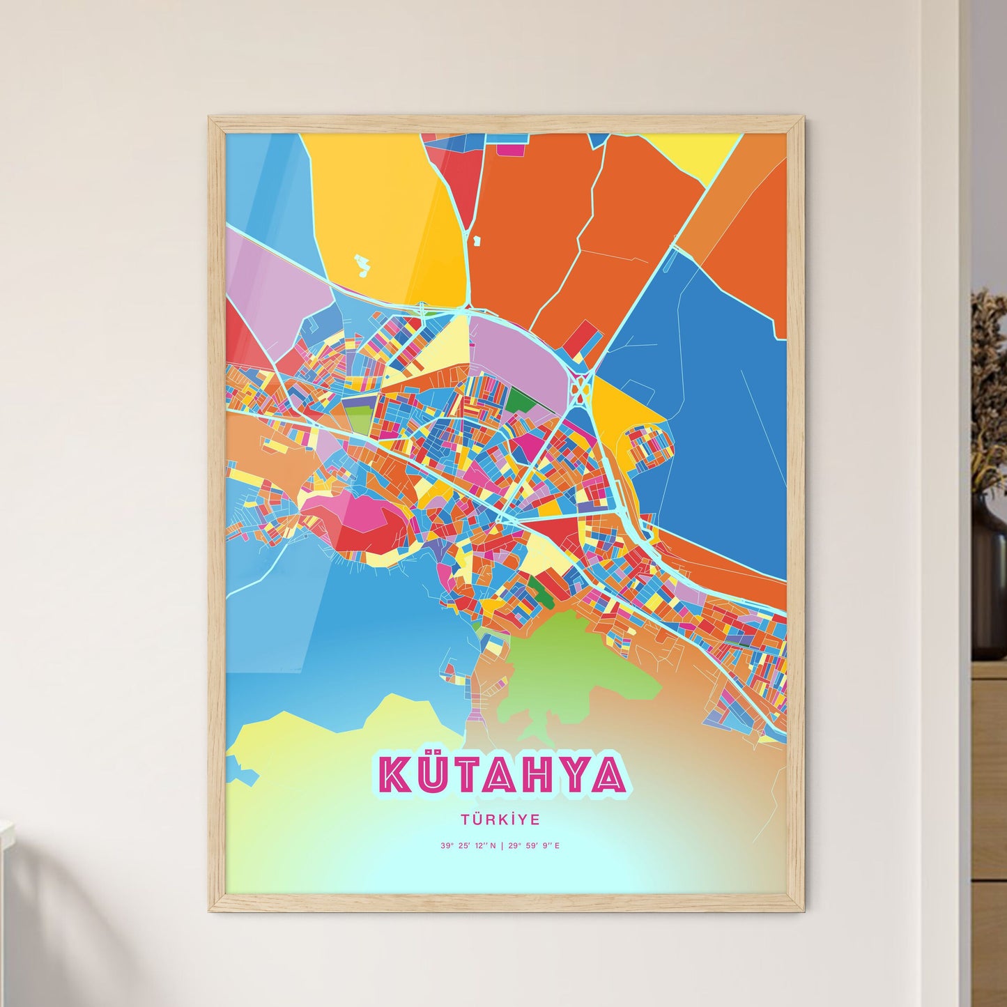 Colorful KÜTAHYA TURKEY Fine Art Map Crazy Colors
