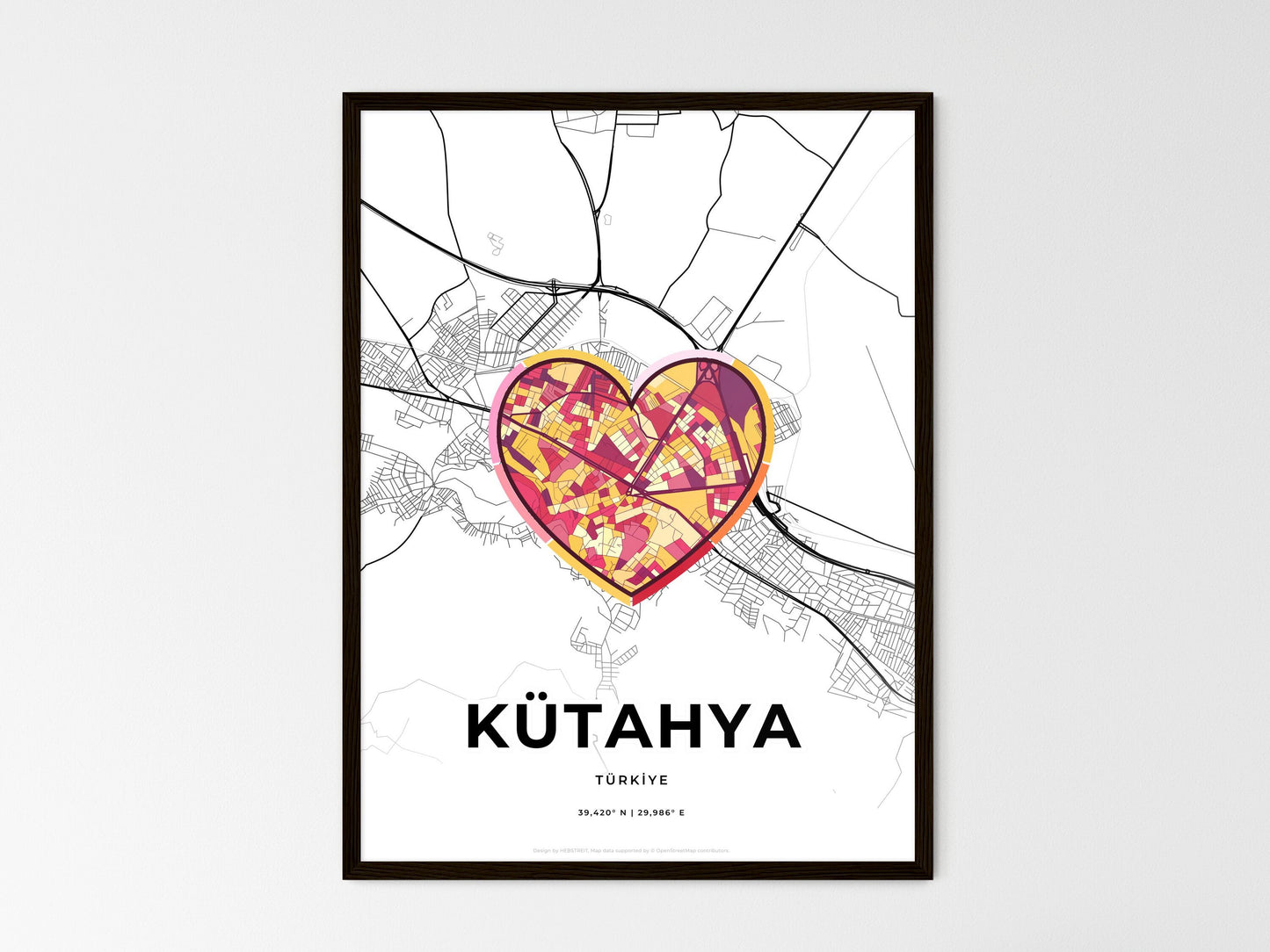Kütahya Turkey wedding art map with heart icon