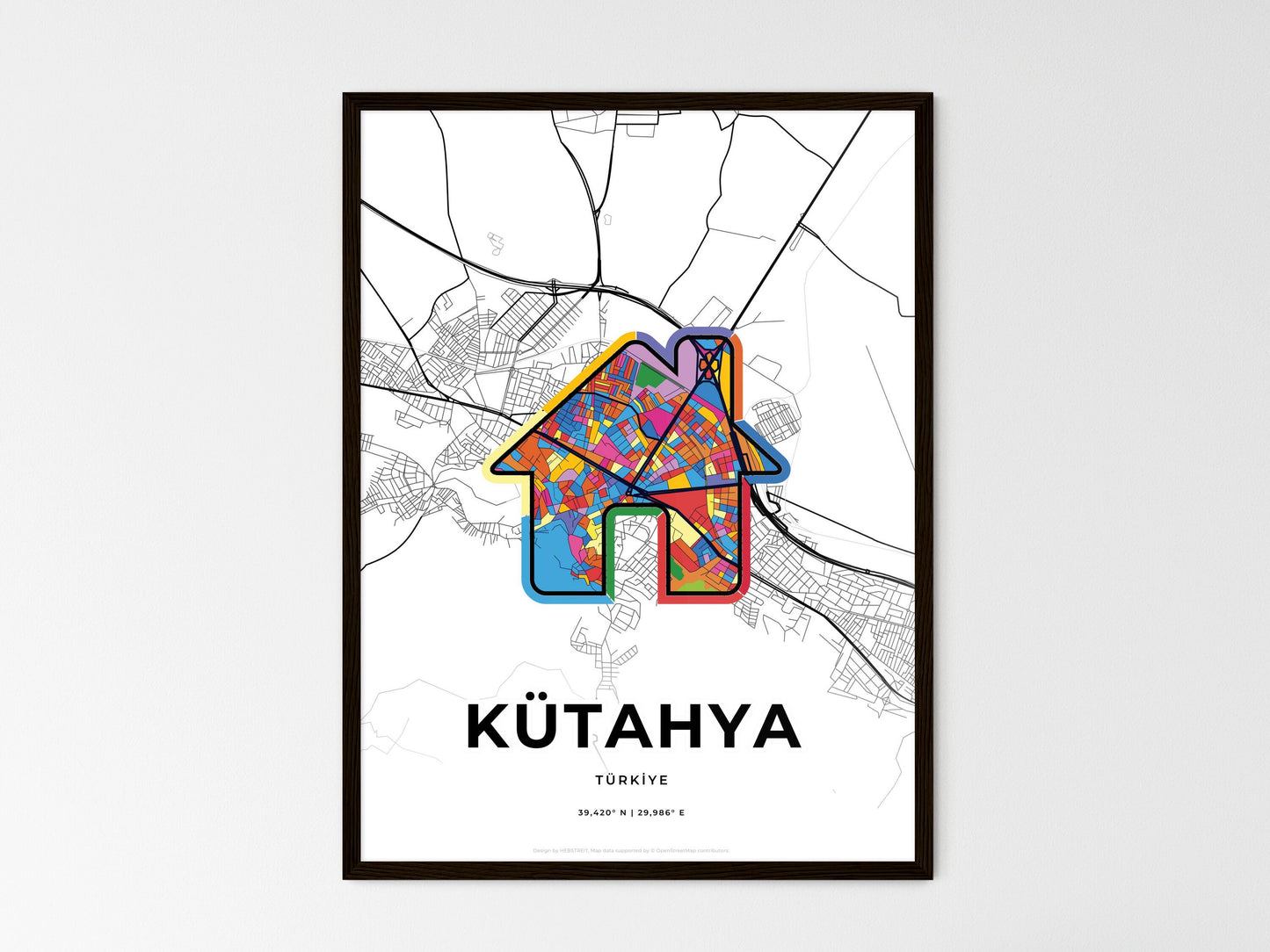 Kütahya Turkey wedding art map with home icon
