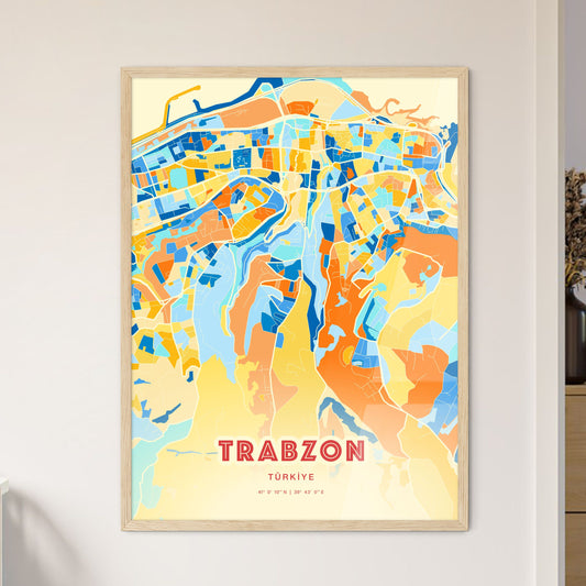 Colorful TRABZON TURKEY Fine Art Map Blue Orange