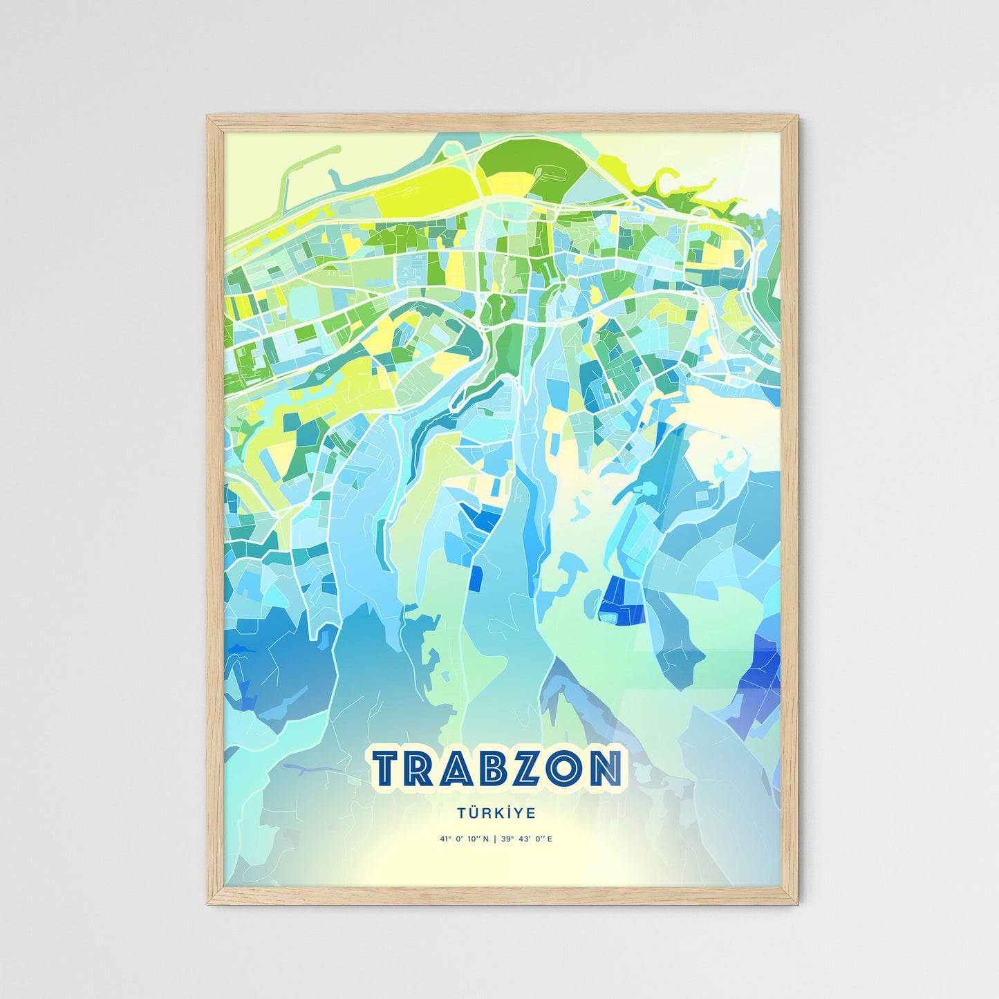 Colorful TRABZON TURKEY Fine Art Map Cool Blue