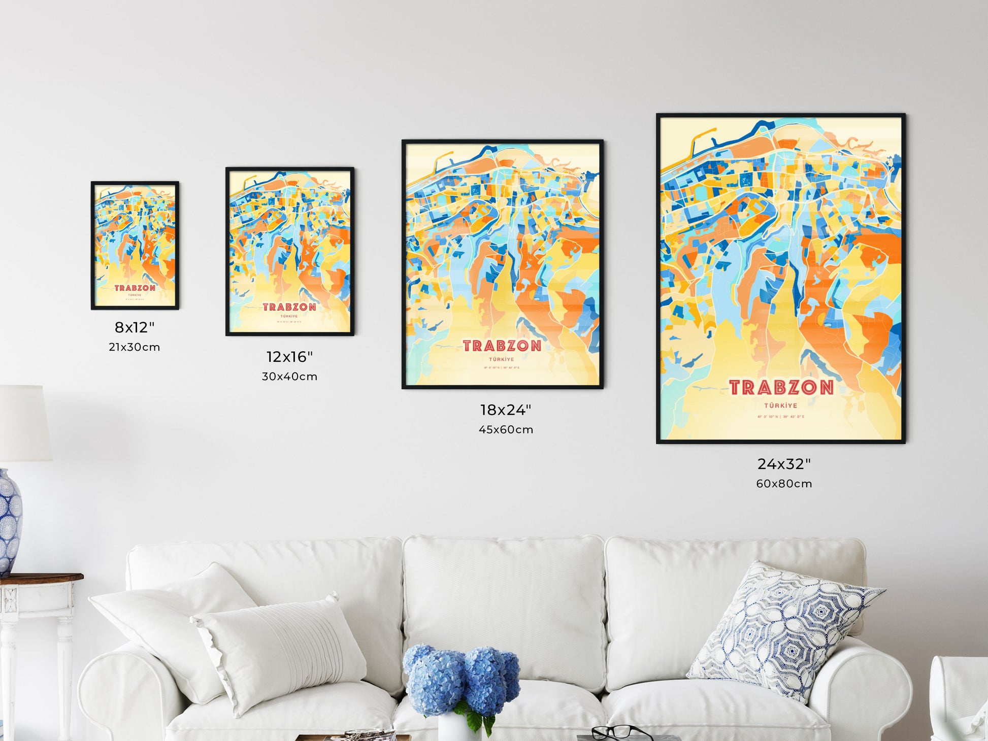 Colorful TRABZON TURKEY Fine Art Map Blue Orange