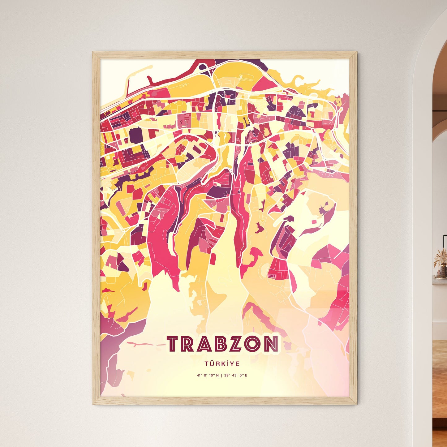 Colorful TRABZON TURKEY Fine Art Map Hot Red