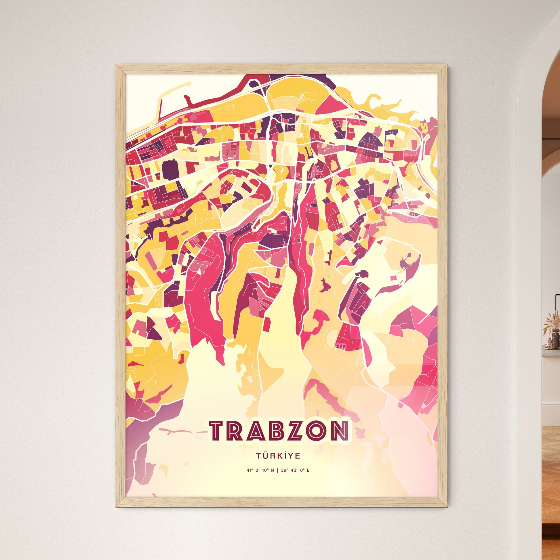 Colorful TRABZON TURKEY Fine Art Map Hot Red