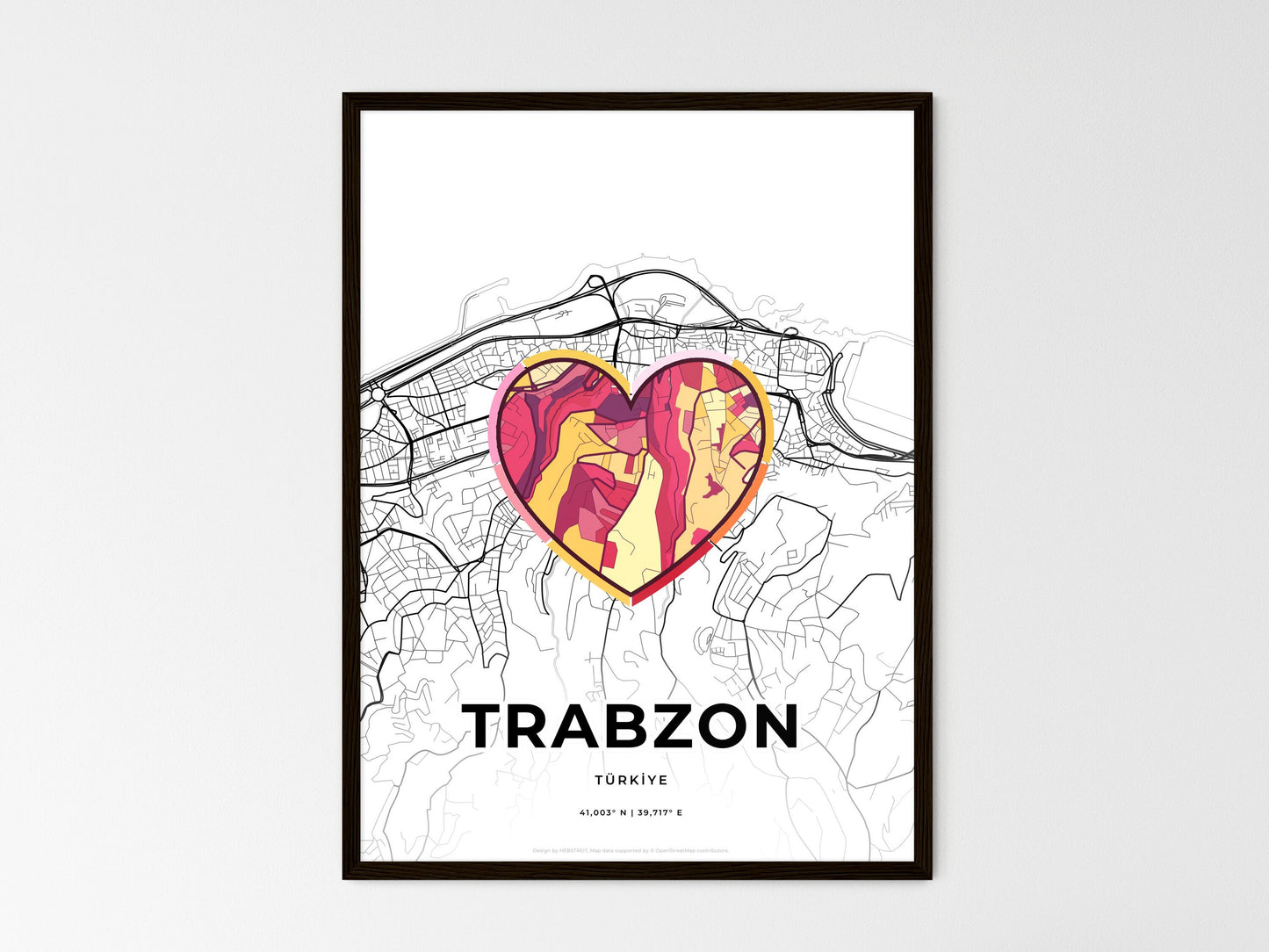 Trabzon Turkey wedding art map with heart icon