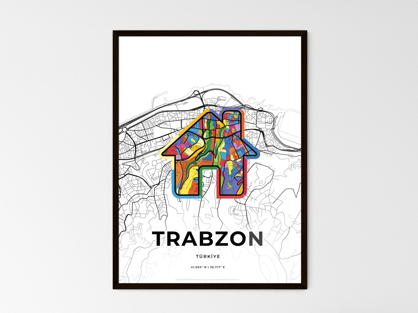 Trabzon Turkey wedding art map with home icon