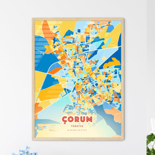 Colorful ÇORUM TURKEY Fine Art Map Blue Orange