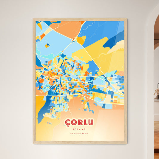 Colorful ÇORLU TURKEY Fine Art Map Blue Orange