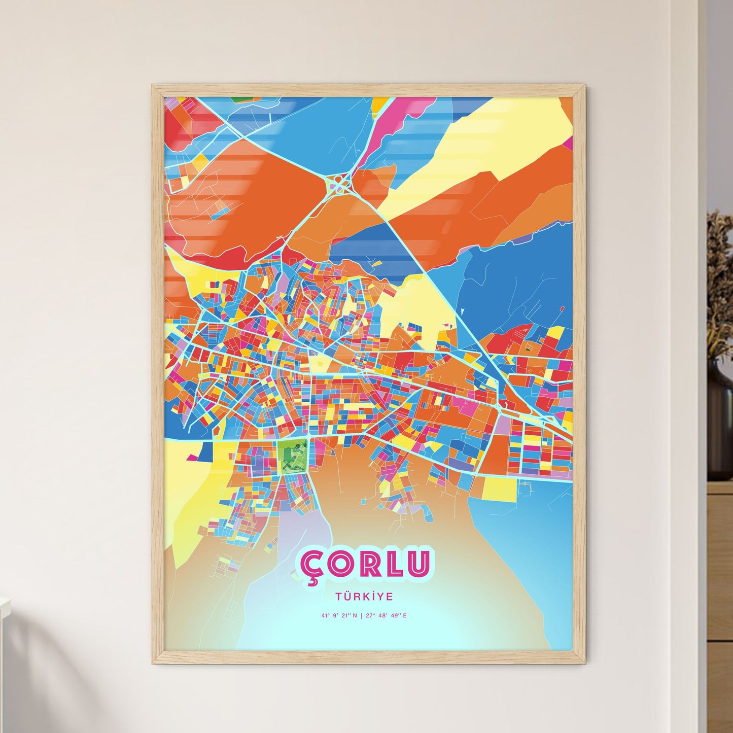 Colorful ÇORLU TURKEY Fine Art Map Crazy Colors