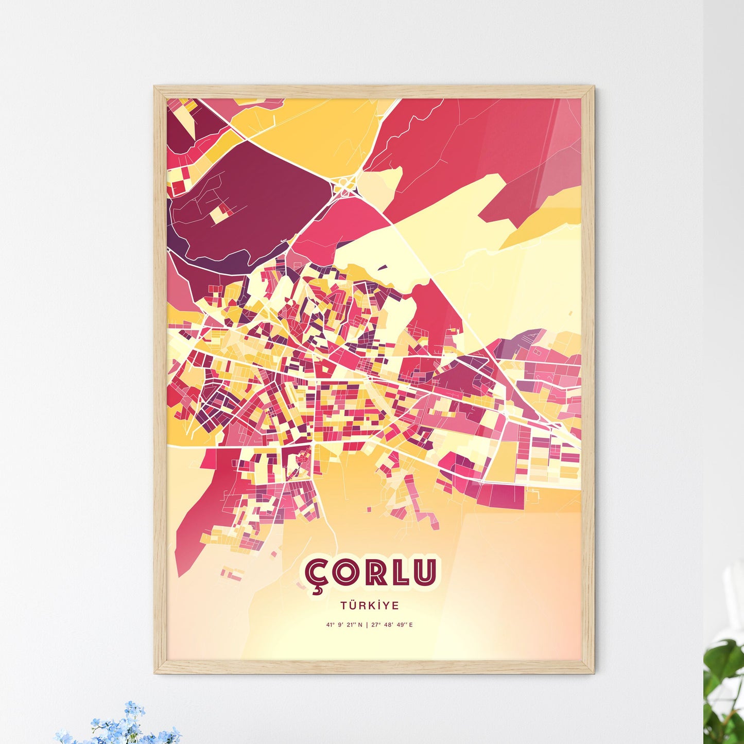 Colorful ÇORLU TURKEY Fine Art Map Hot Red