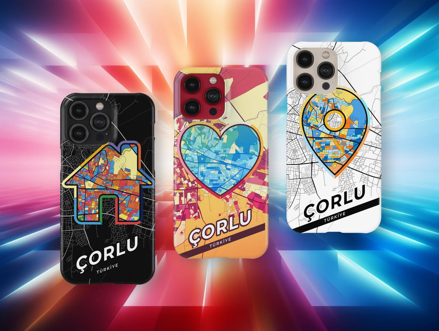 Çorlu Turkey slim phone case with colorful icon. Birthday, wedding or housewarming gift. Couple match cases.