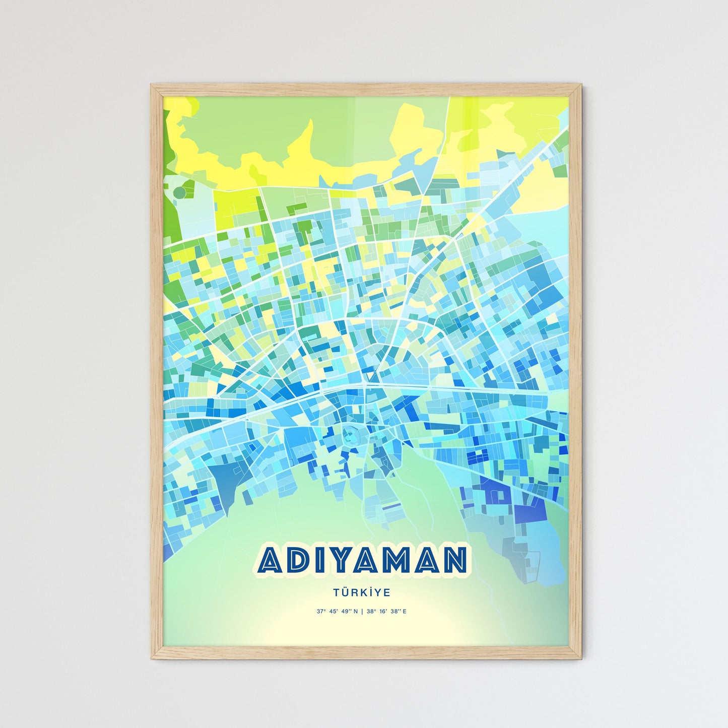 Colorful ADIYAMAN TURKEY Fine Art Map Cool Blue