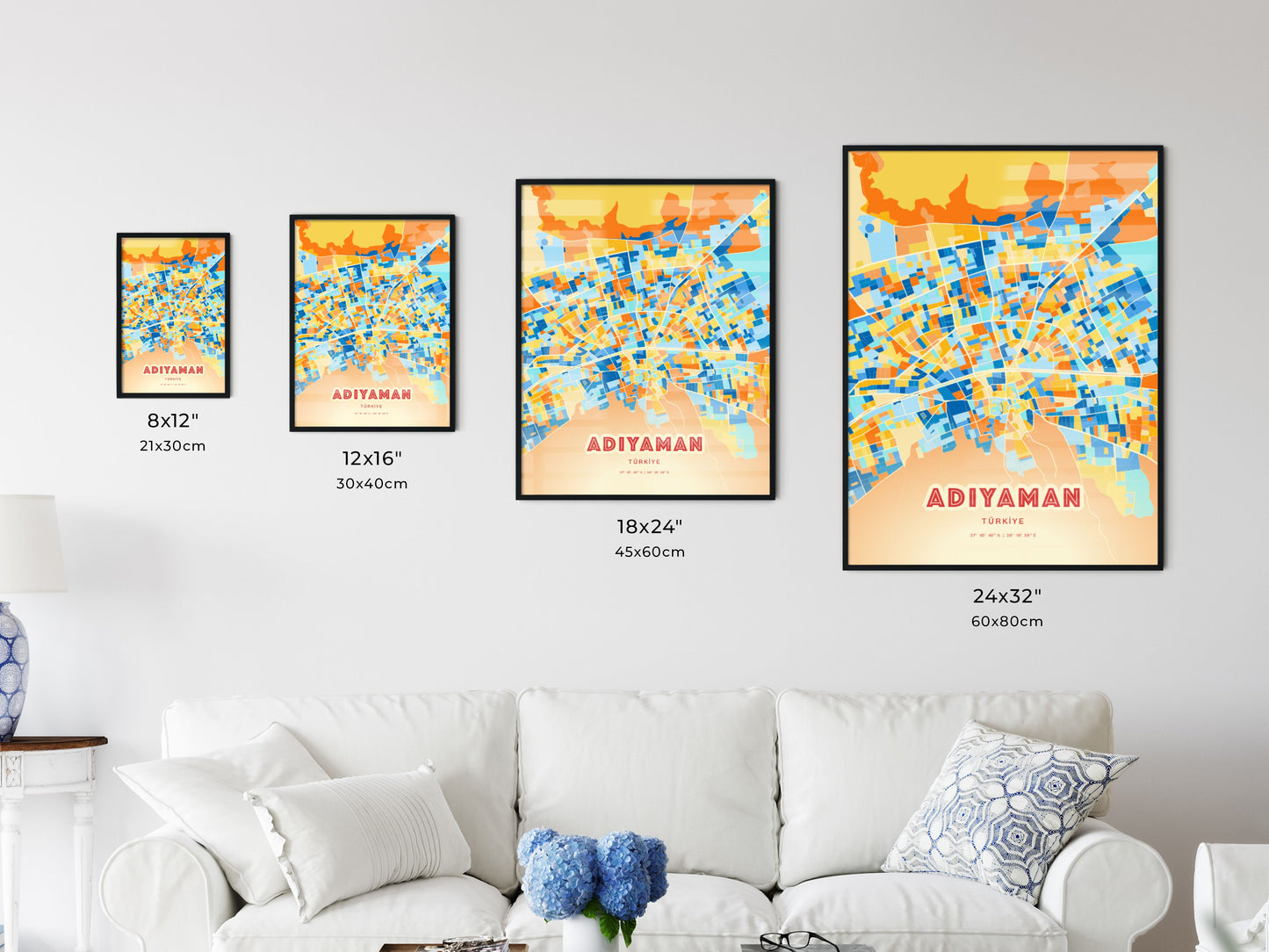 Colorful ADIYAMAN TURKEY Fine Art Map Blue Orange