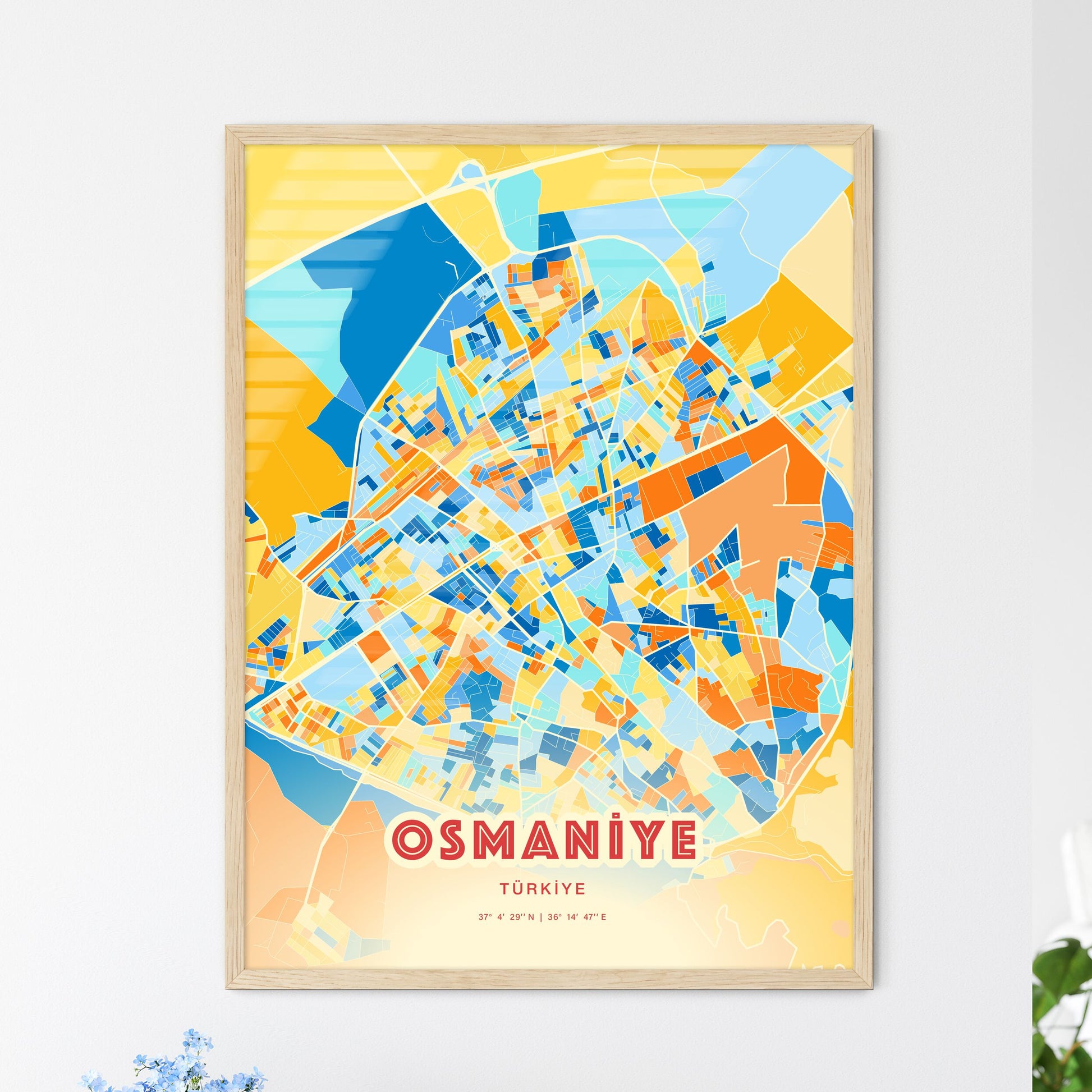 Colorful OSMANIYE TURKEY Fine Art Map Blue Orange