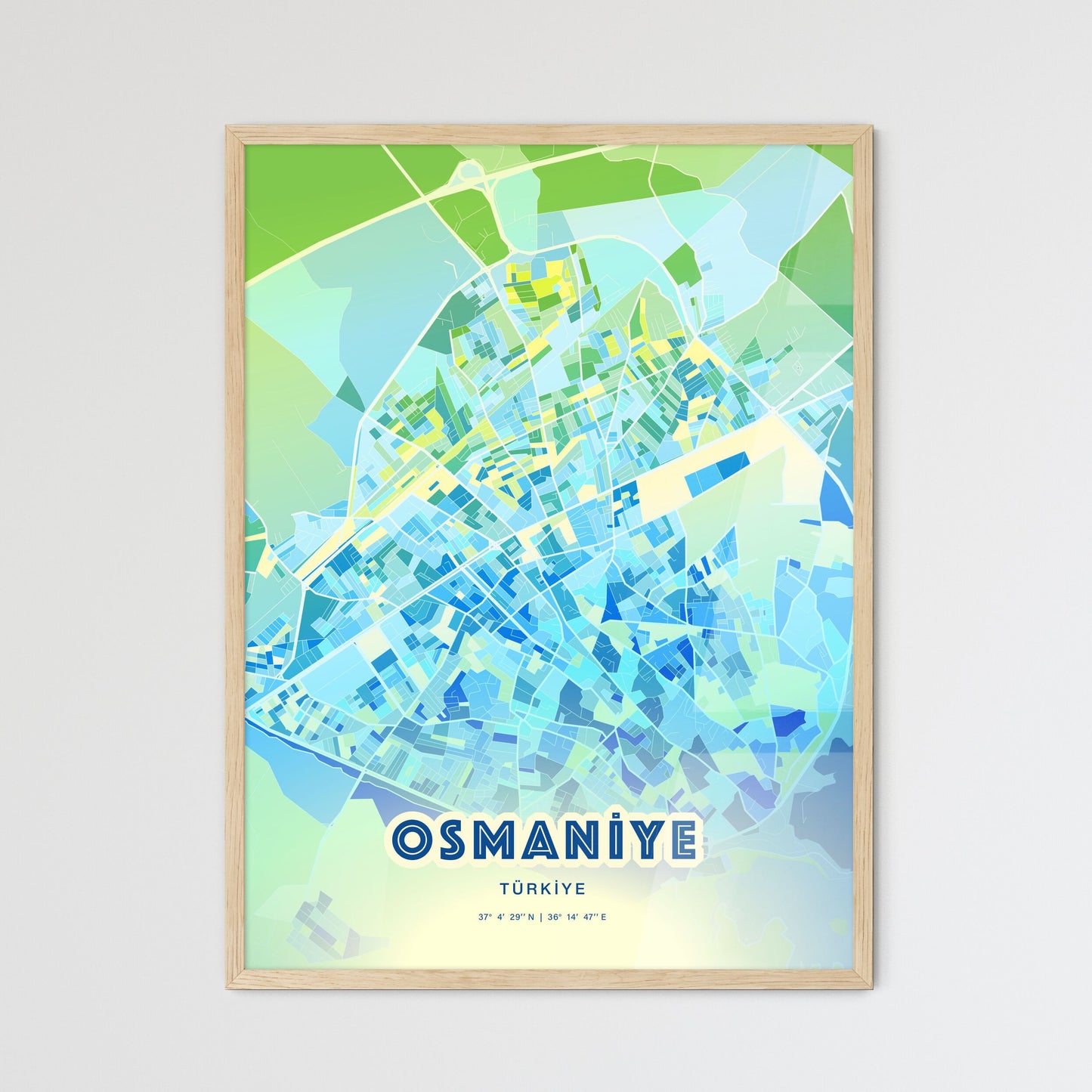 Colorful OSMANIYE TURKEY Fine Art Map Cool Blue