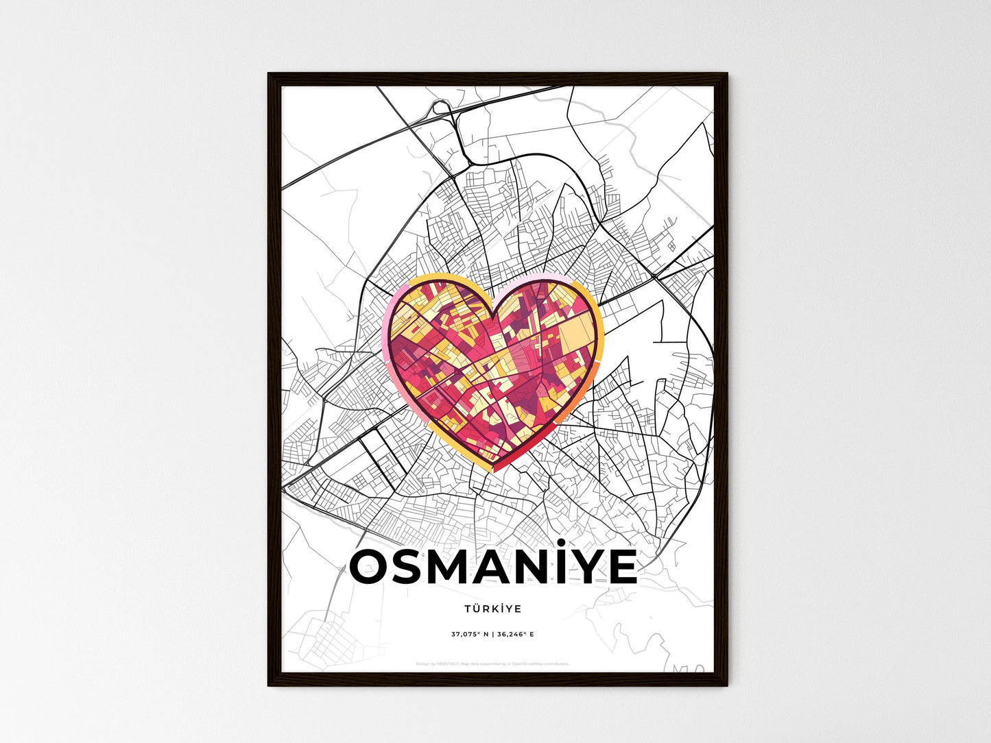 Osmaniye Turkey wedding art map with heart icon